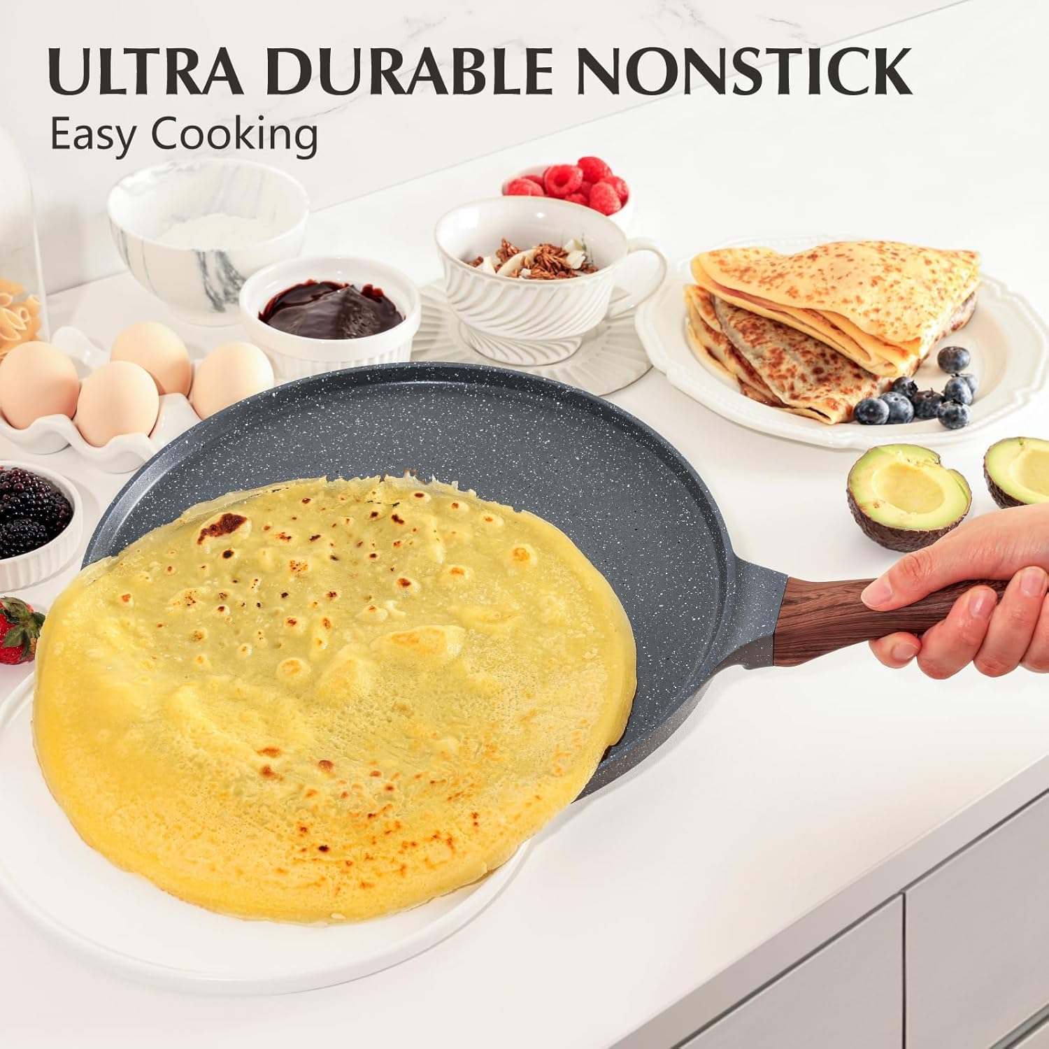 SENSARTE - poêle à crêpes série granit - 30 cm - revêtement antiadhésif induction, poignée ergonomique