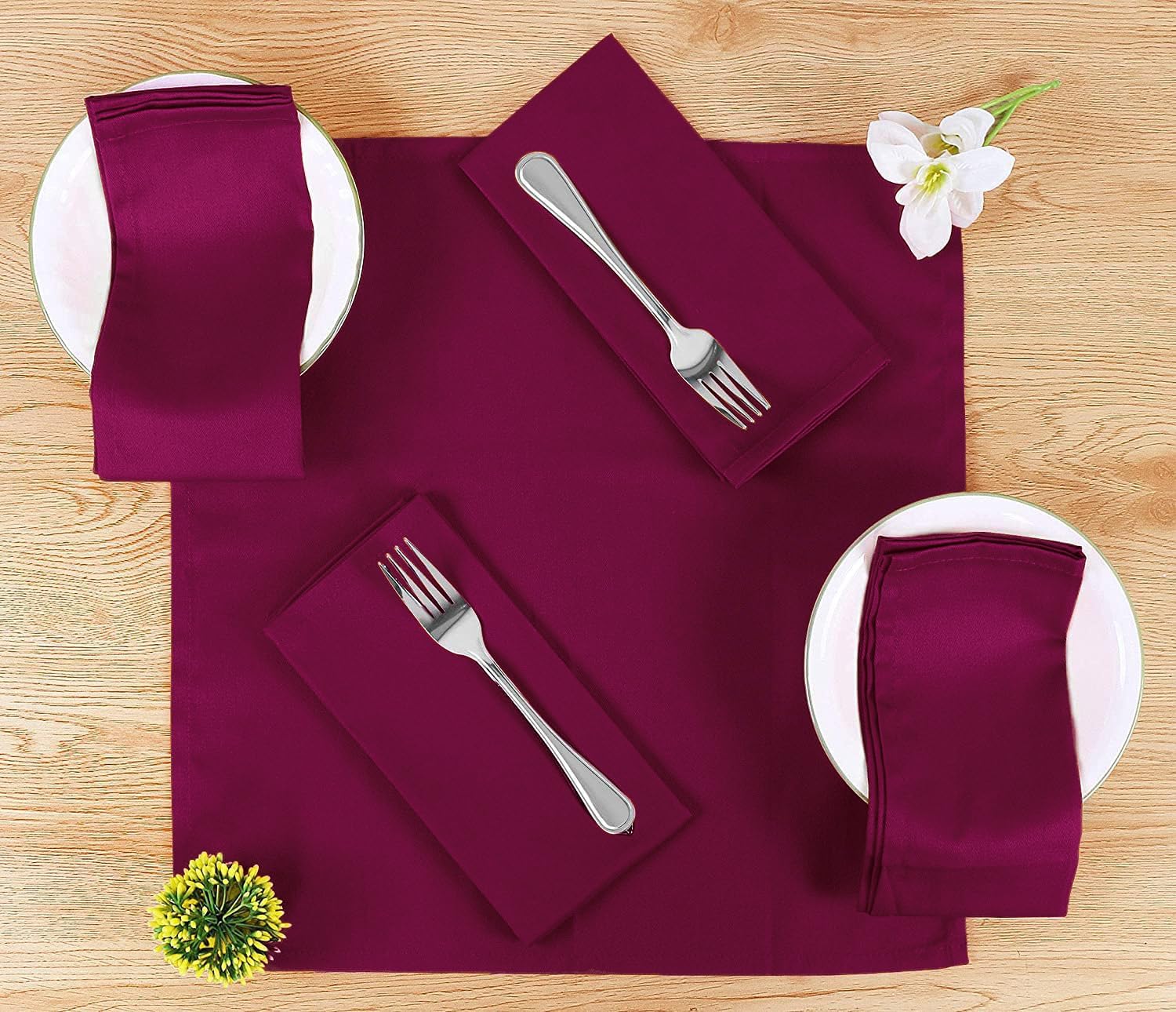 Sweet Needle - lot de 12 serviettes 45x45 cm coton épais bordeaux