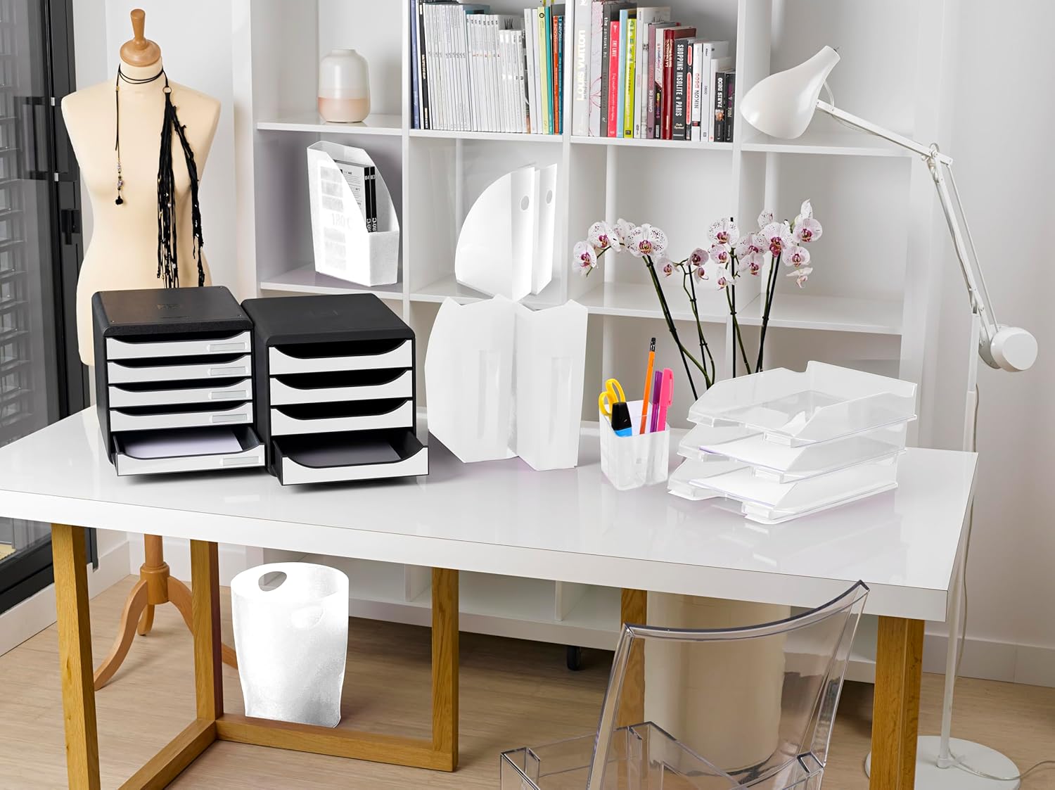 Exacompta - Ecobin poubelle 15L, poignées, blanc opaque, 26,3x33,5cm 45313D