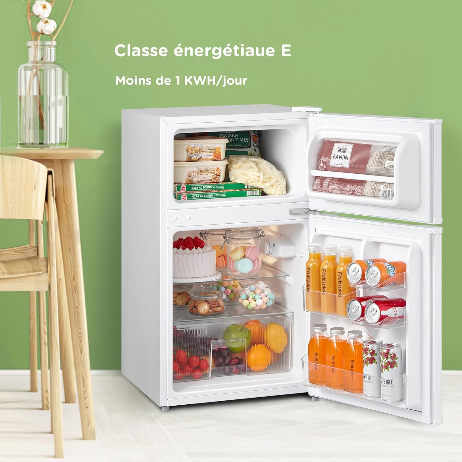 COMFEE' - réfrigérateur congélateur 87L - éclairage, étagères amovibles, portes réversibles, thermostat réglable - RCT87