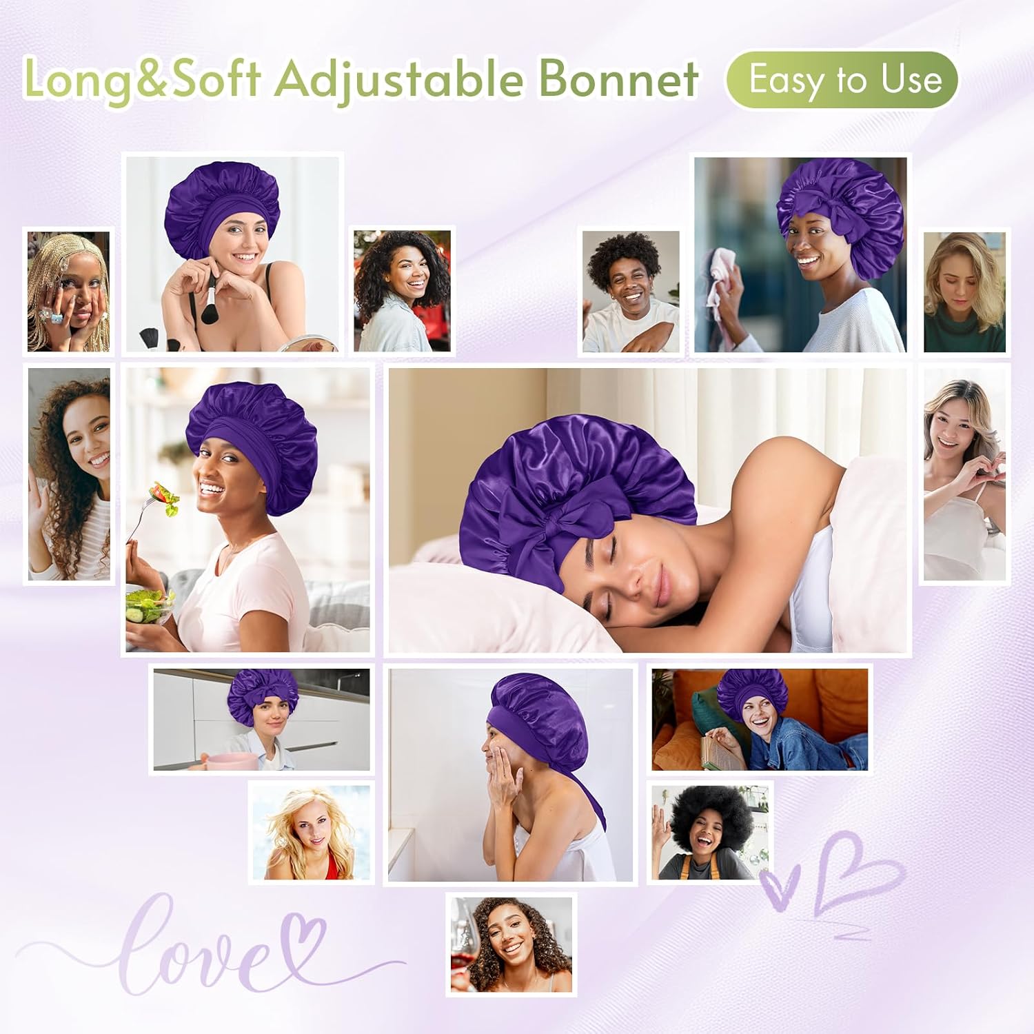 BONNET QUEEN - Bonnet Satin Nuit Réglable Cheveux Bouclés - Taille M