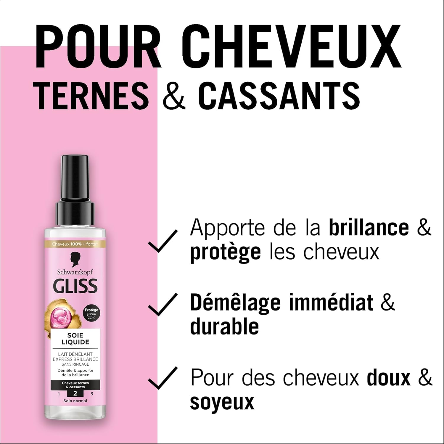 Schwarzkopf - Gliss Soie Liquide - 200ml - lait démêlant brillance, protège 230°C, sans rinçage