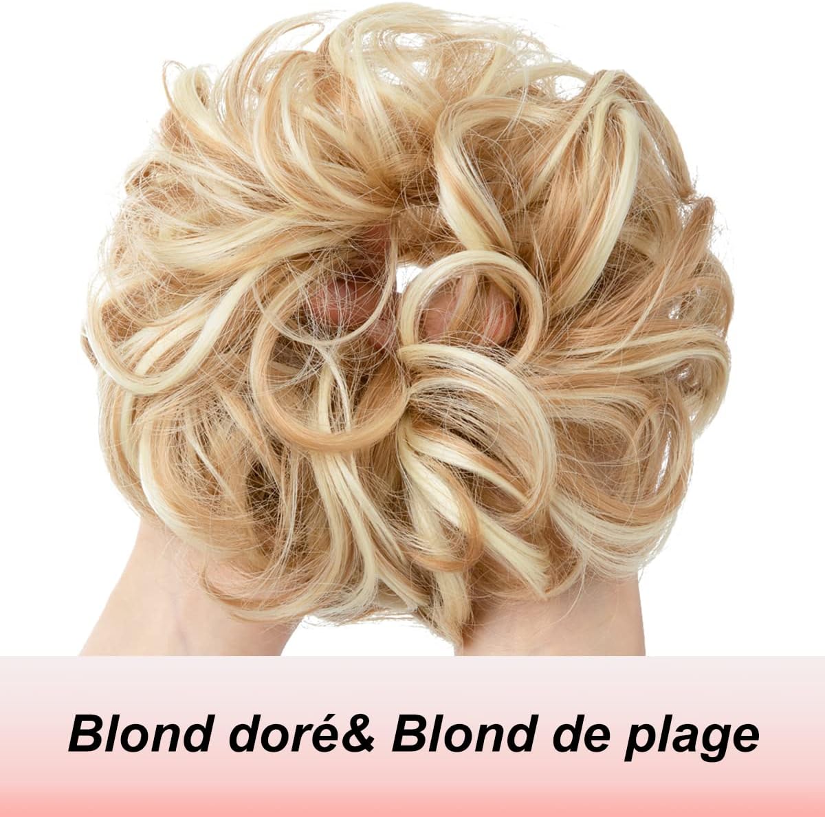 JJstar - Chignon postiche bouclé, élastique, blond doré, naturel, plage