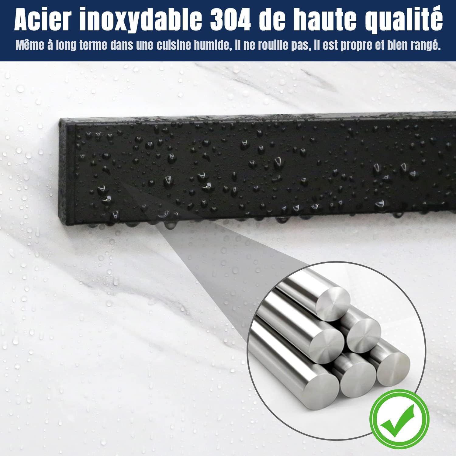 Dmore - porte-couteaux avec 3 crochets - 40 cm - aimant extra-fort, adhésif ou vis