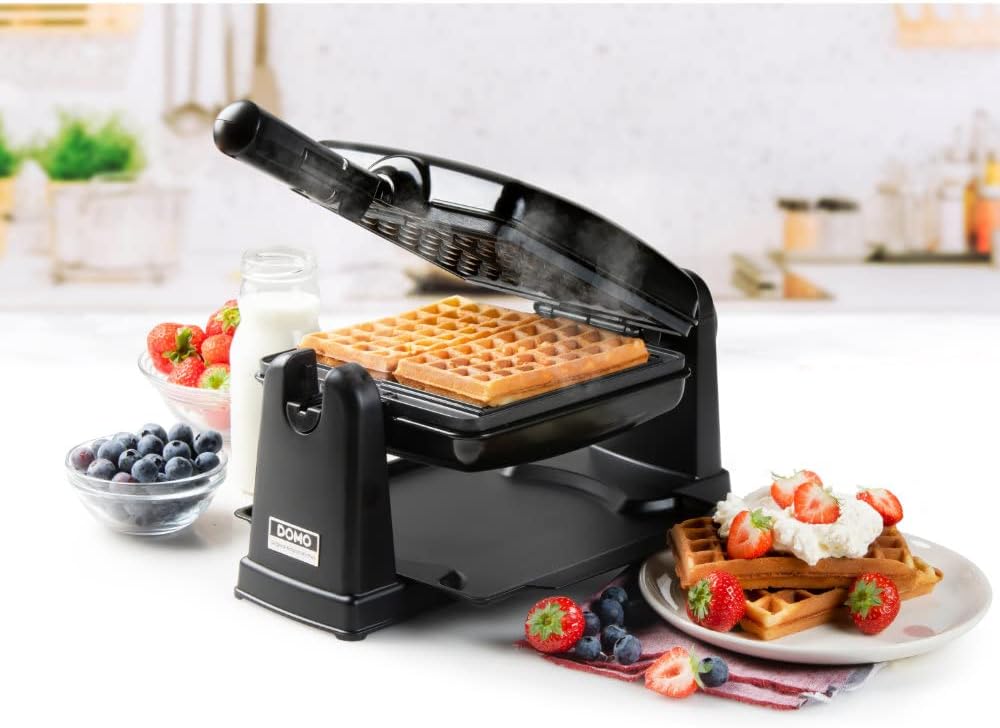 DOMO - gaufrier rotatif 4x7, plaques antiadhésives, 180° - DO9224W