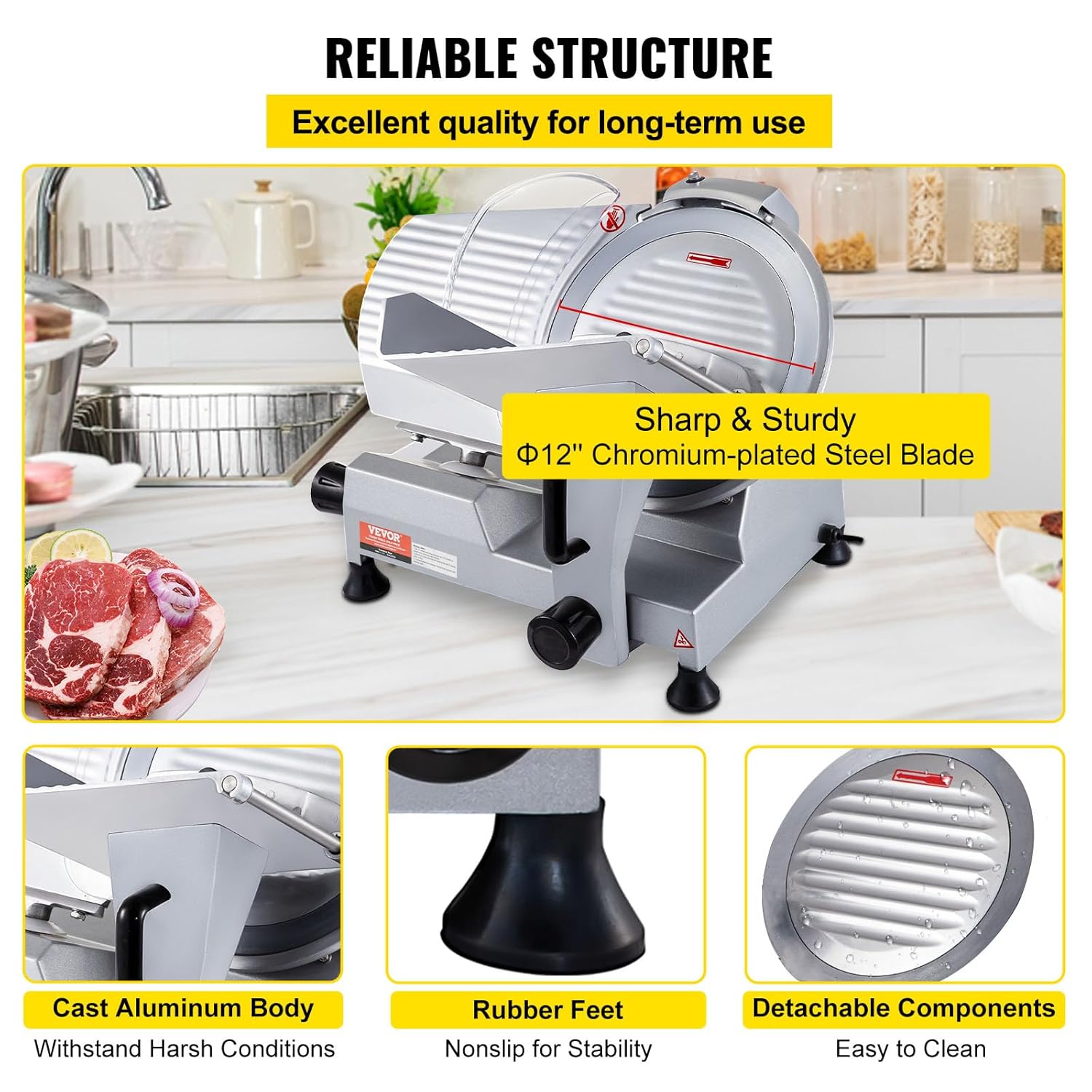 VEVOR - trancheuse électrique 300 mm, 320W, inox, charcuterie, tranche épaisse