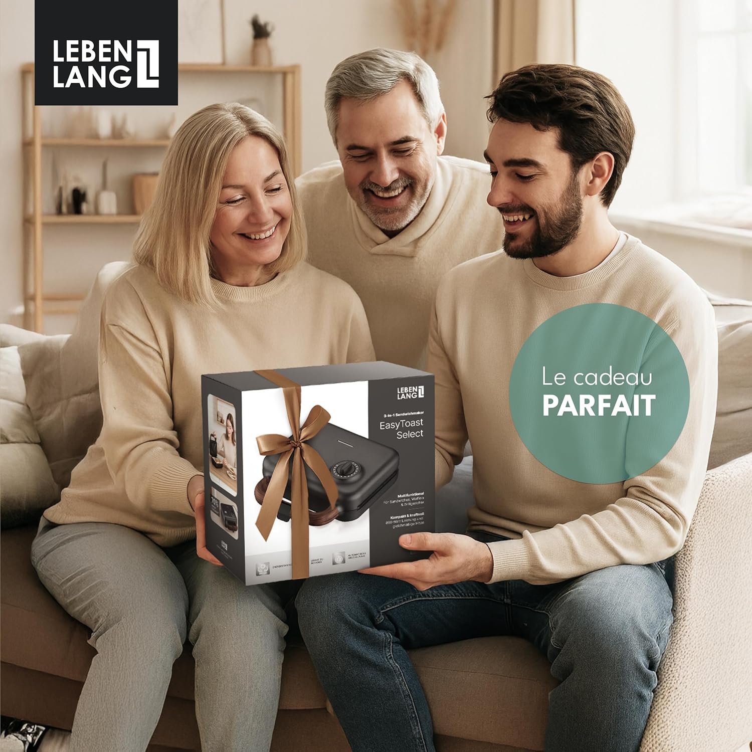 LEBENLANG - Appareil 3 en 1 - 750W, 3 plaques, grill, gaufre, sandwich