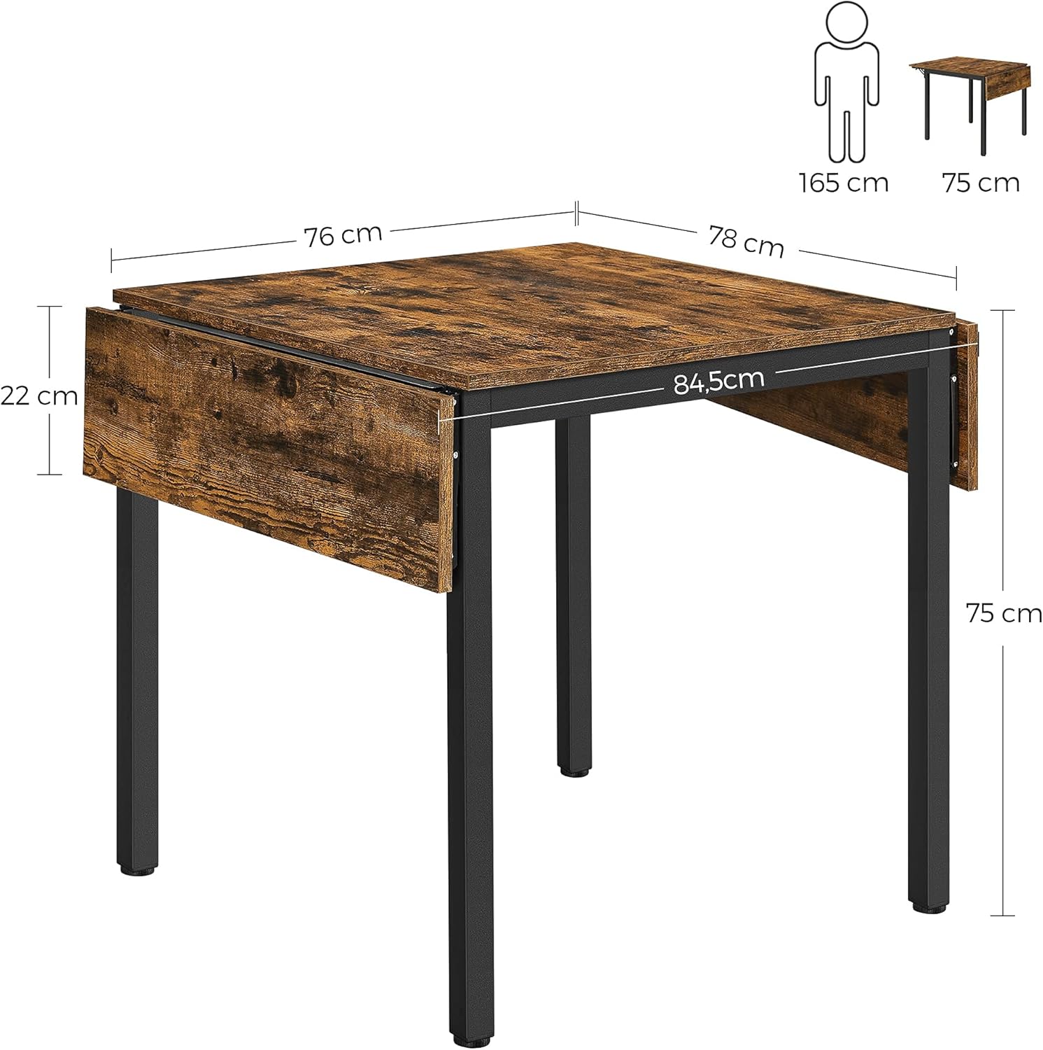VASAGLE - Table pliante extensible 2-4 pers. - compacte, bois métal - KDT077B01