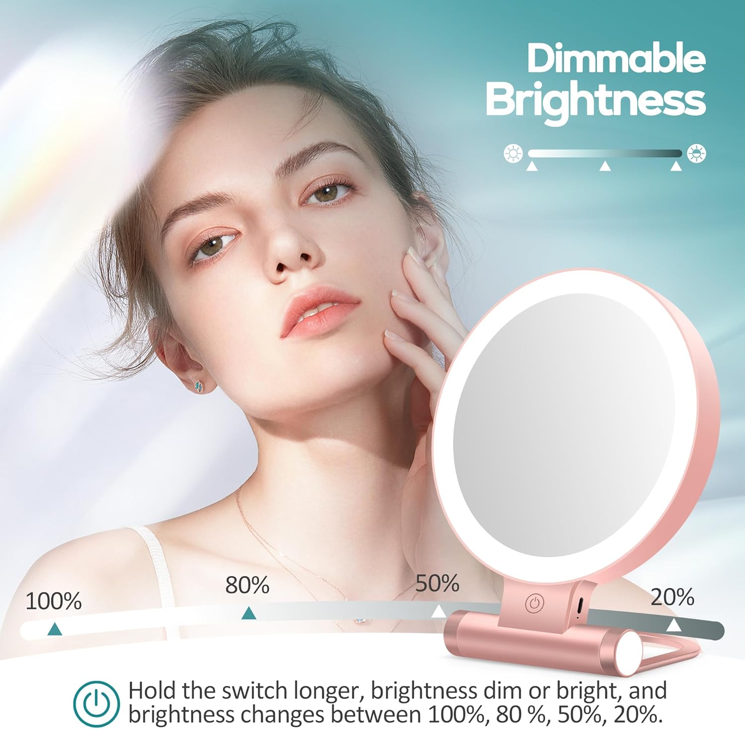 B Beauty Planet – miroir double face 1x/30x, 2000mAh, LED, réglable