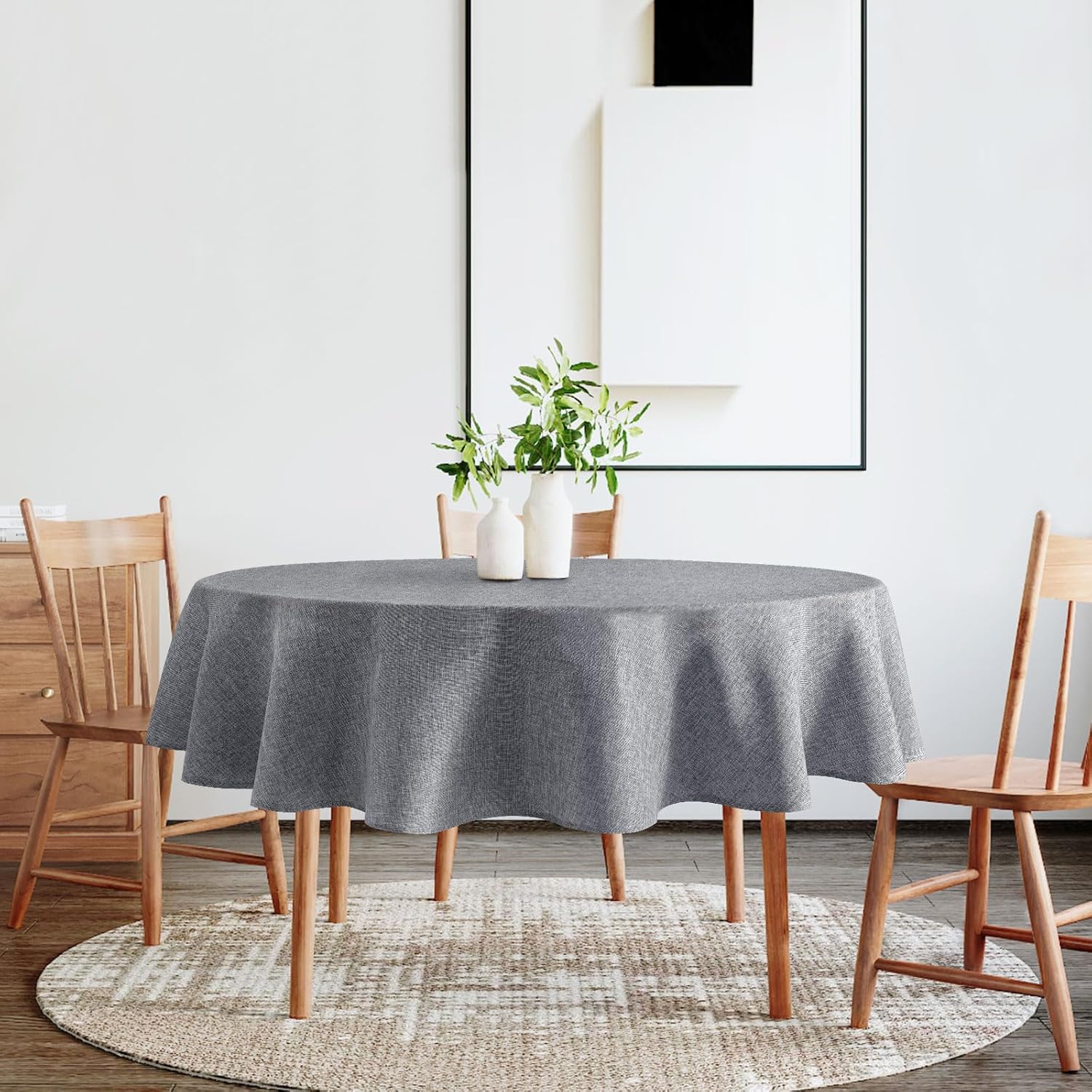 DWCN - Effet Lin 120 cm - nappe ronde imperméable, anti-tache