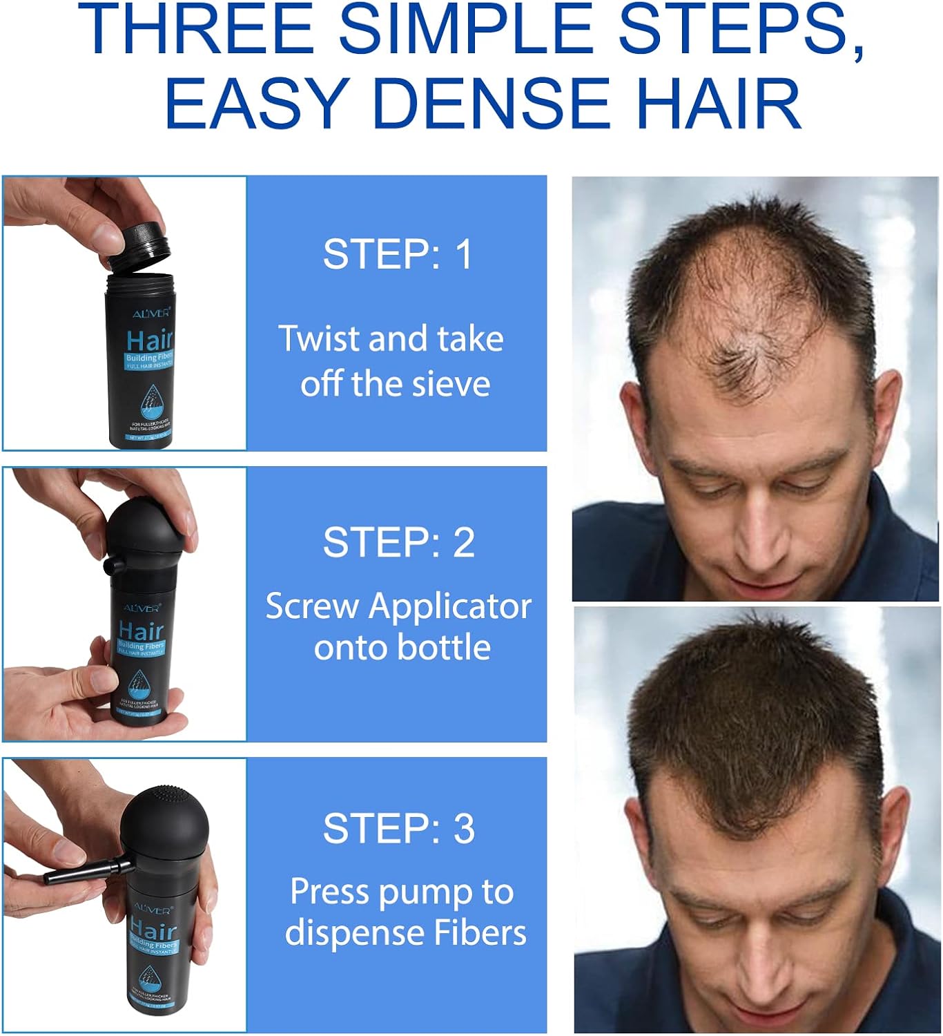 Fibres capillaires - spray applicateur -  poudre pro - brun moyen, correcteur perte cheveux