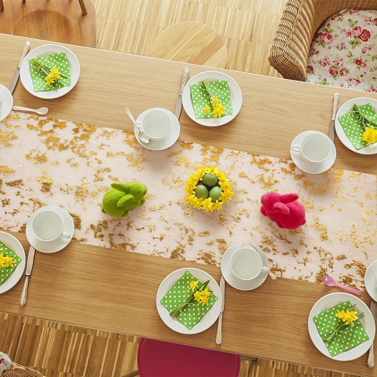 Chemin de table polyester filet doré, 28x1000cm, décoration festive