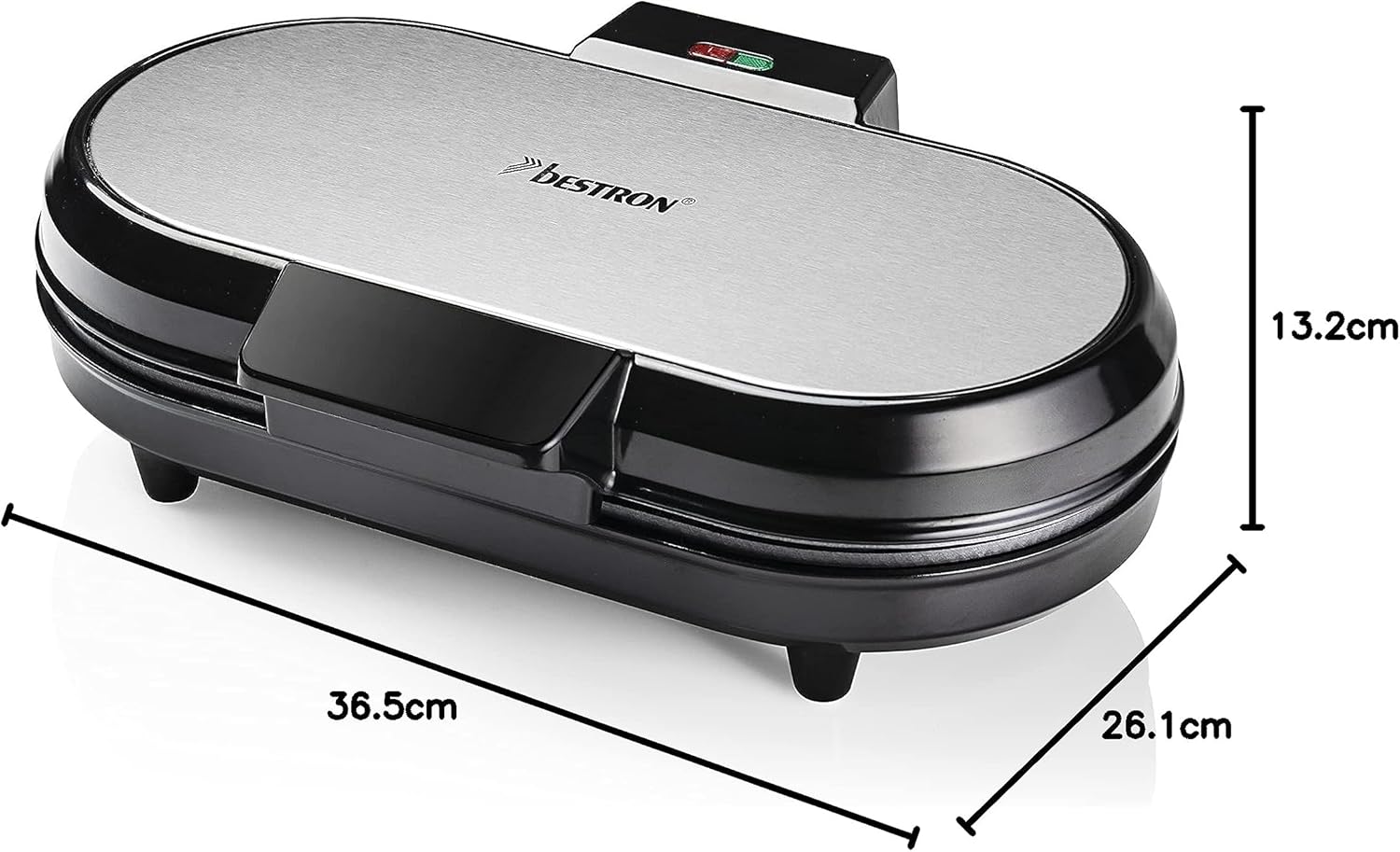 Bestron - Gaufrier double, 1200W, anti-adhésif, témoin cuisson, argent