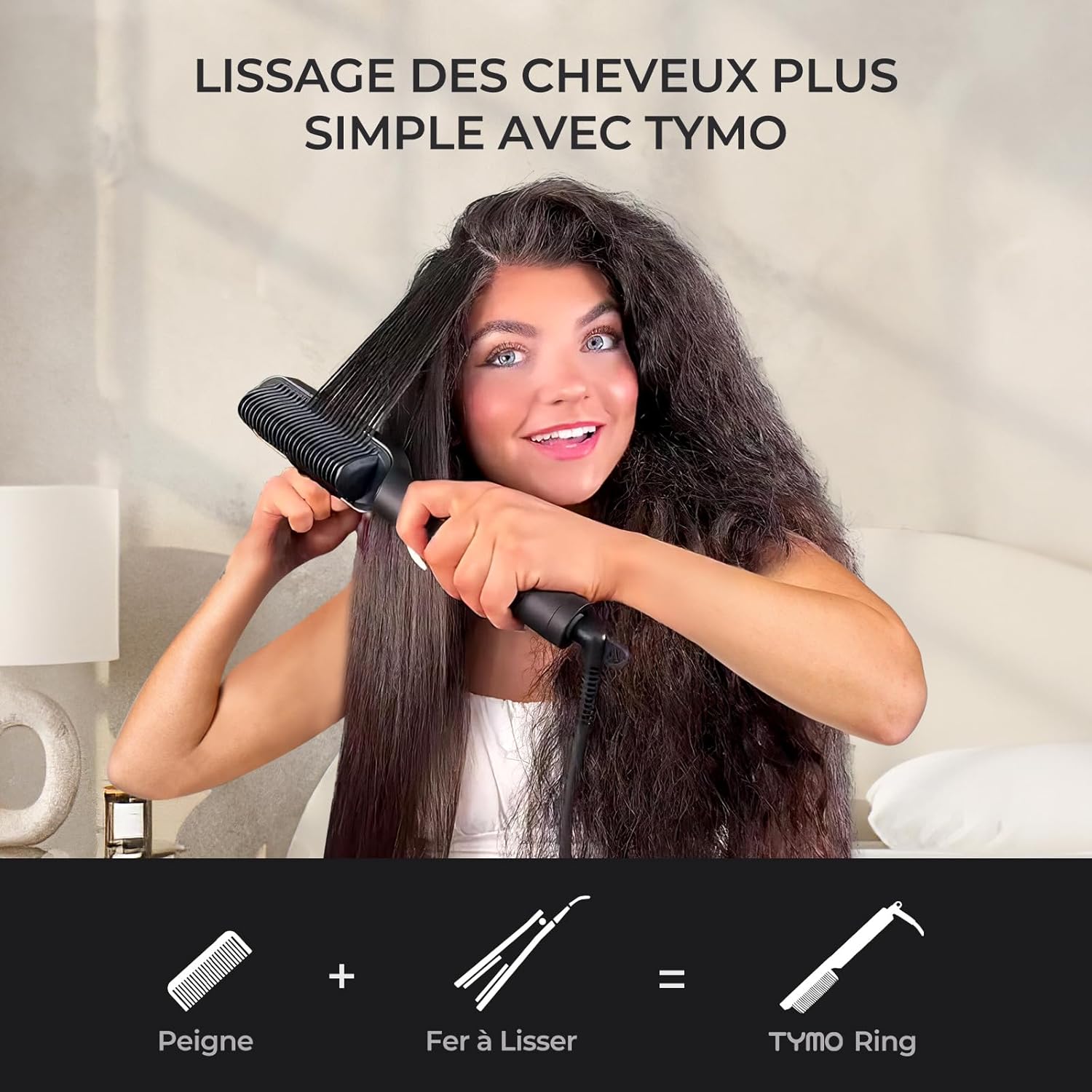 TYMO - RING - Brosse lissante céramique, 5 températures, chauffe rapide