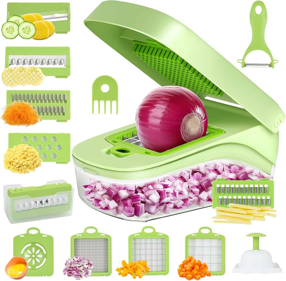 Coupe-légumes multifonctions 14-en-1 - découpe cubes, bâtonnets, tranches, manuel