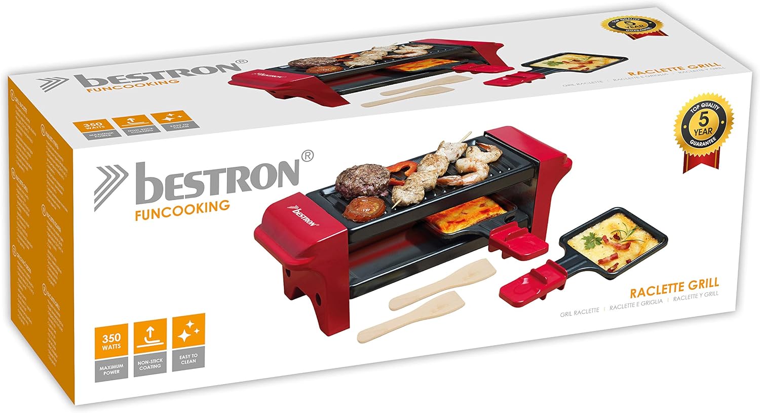 Bestron - Mini Raclette 2 pers, 350W, antiadhésif, Rouge/Noir