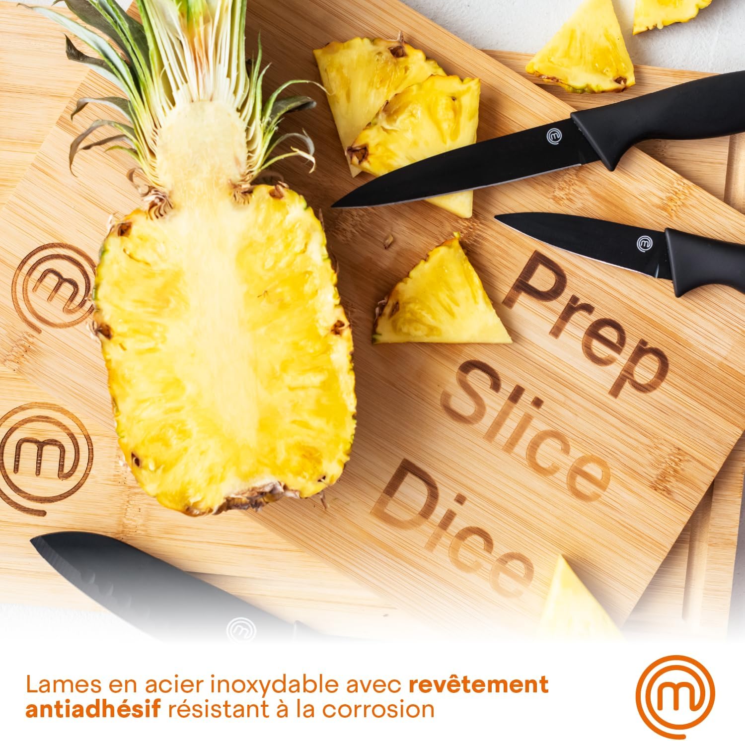 MasterChef - Set Couteaux cuisine, 3 pièces, inox, antiadhésif, manche ergonomique