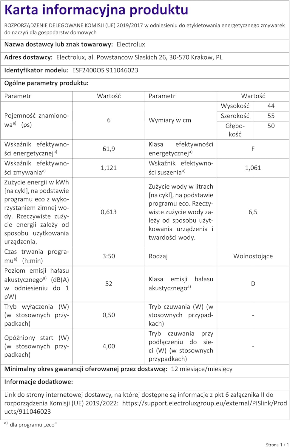 Electrolux - Série 600 mini lave-vaisselle, 55 cm, 6 couverts, 6 programmes, argent - ESF2400OW