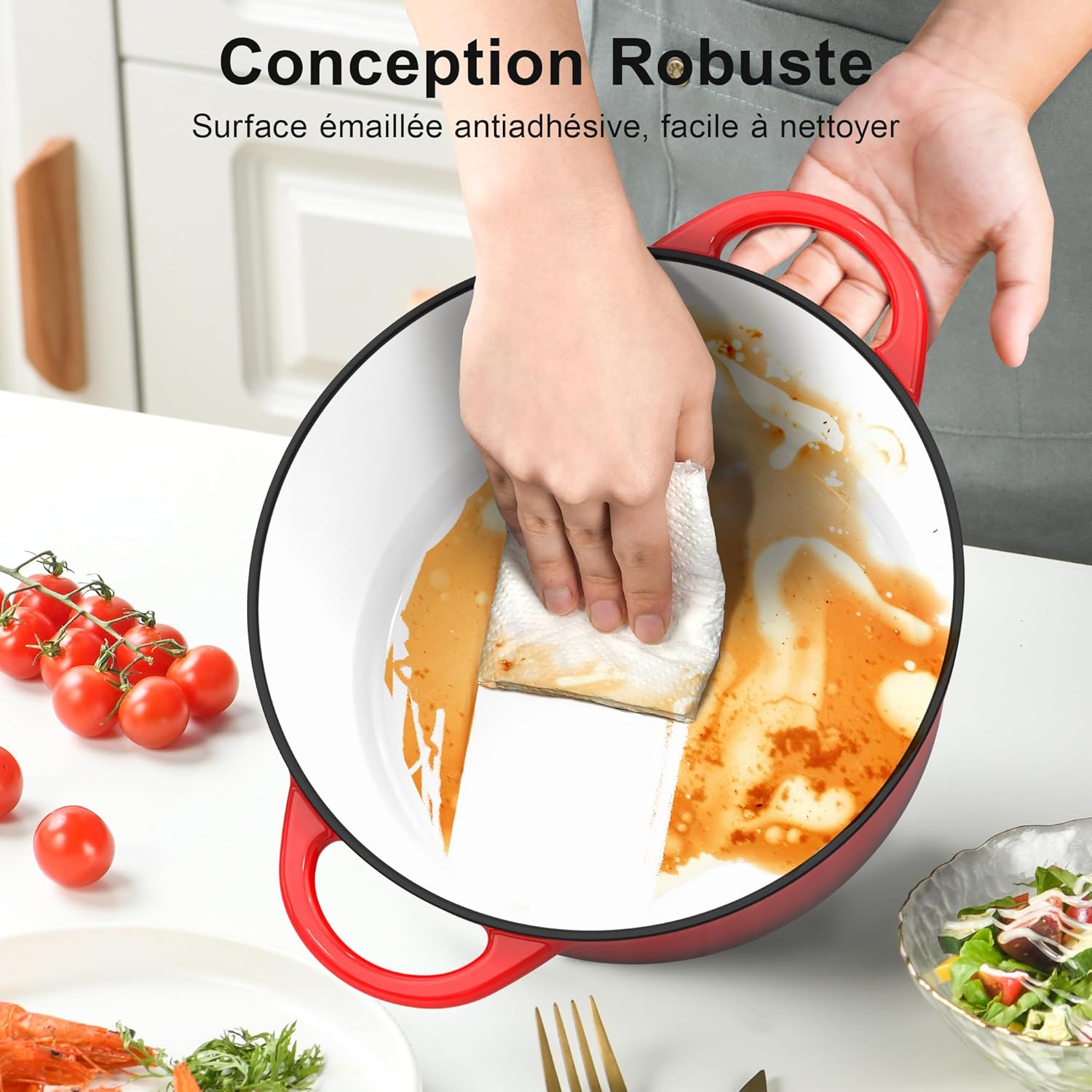 Topbooc - cocotte fonte série 26cm rouge 5L couvercle induction