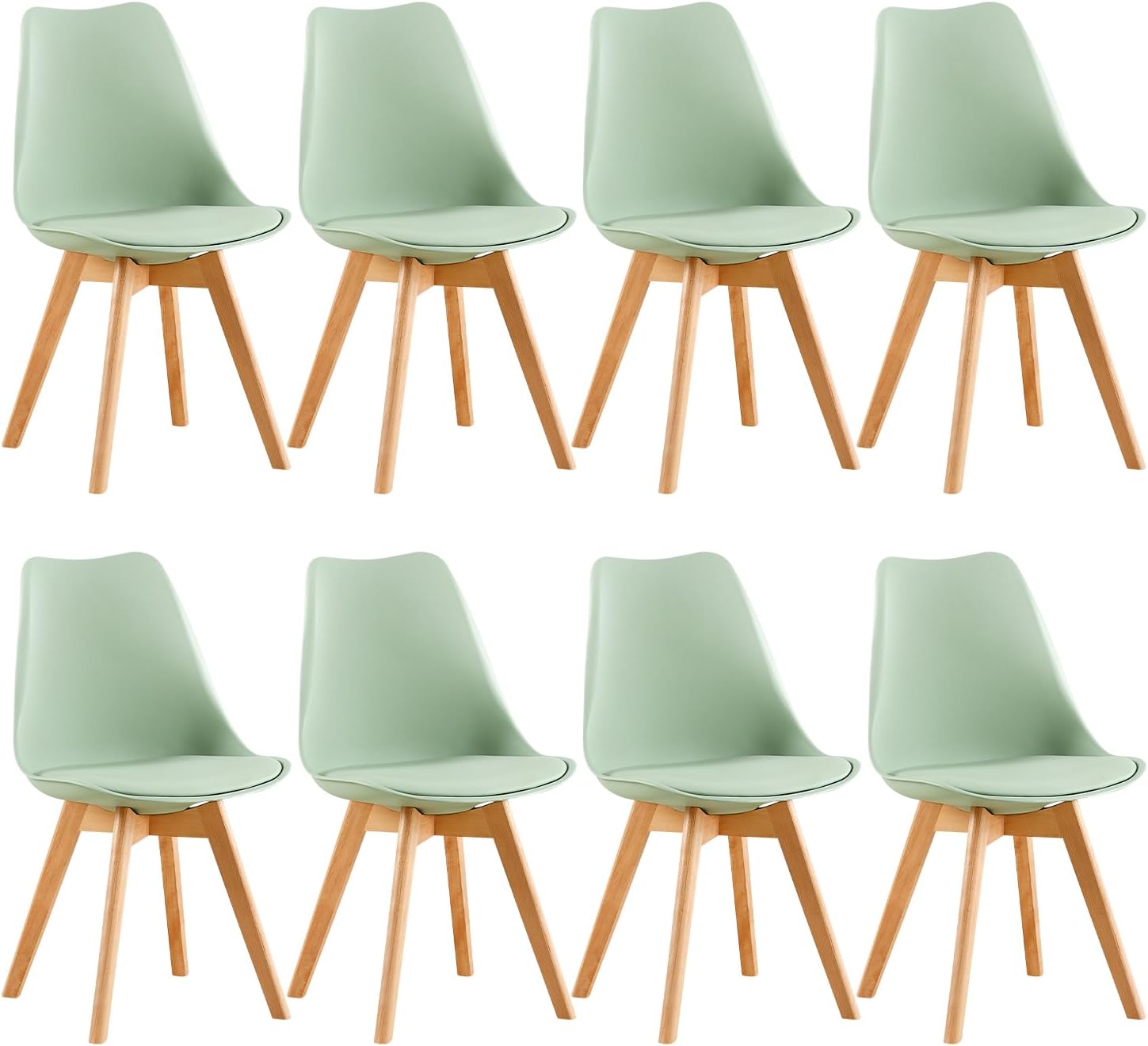 Eggree - lot de 8 chaises scandinaves, bois hêtre, rembourrées, vertes