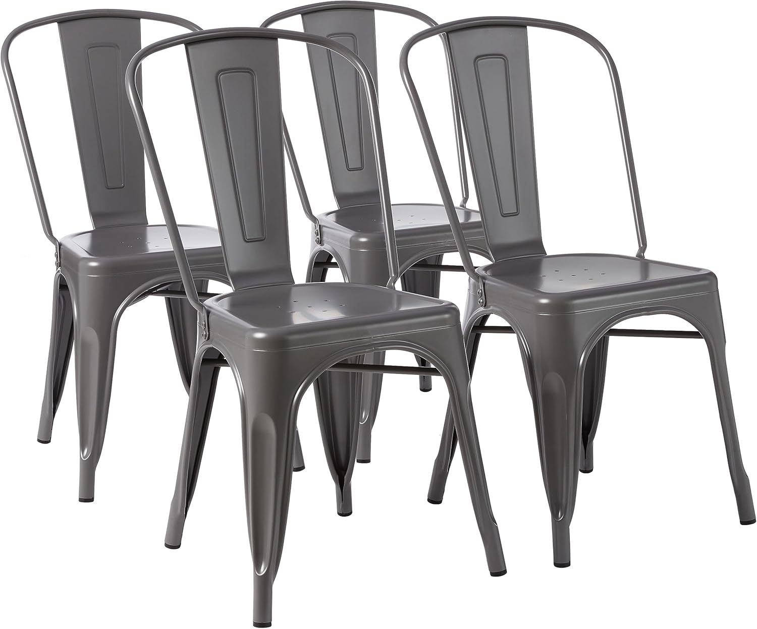 maxxi-dealz Basics - lot de 4 chaises empilables métal - 51x43x85 cm - dossier bistrot, intérieur/extérieur