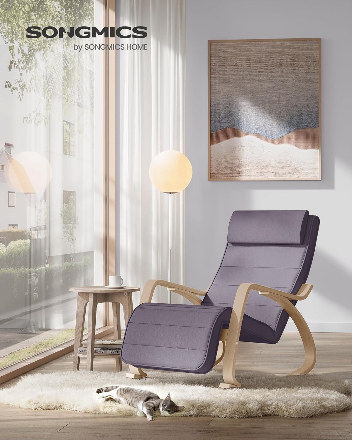 SONGMICS - fauteuil à bascule - 121,5x67x84cm - accoudoirs bois, repose-pieds réglable, capacité 150kg LYY010GZ02