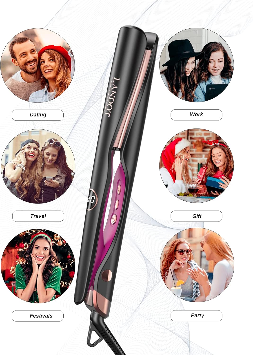 LANDOT - lisseur boucleur 2-en-1 céramique tourmaline - 12 températures - LANDOT