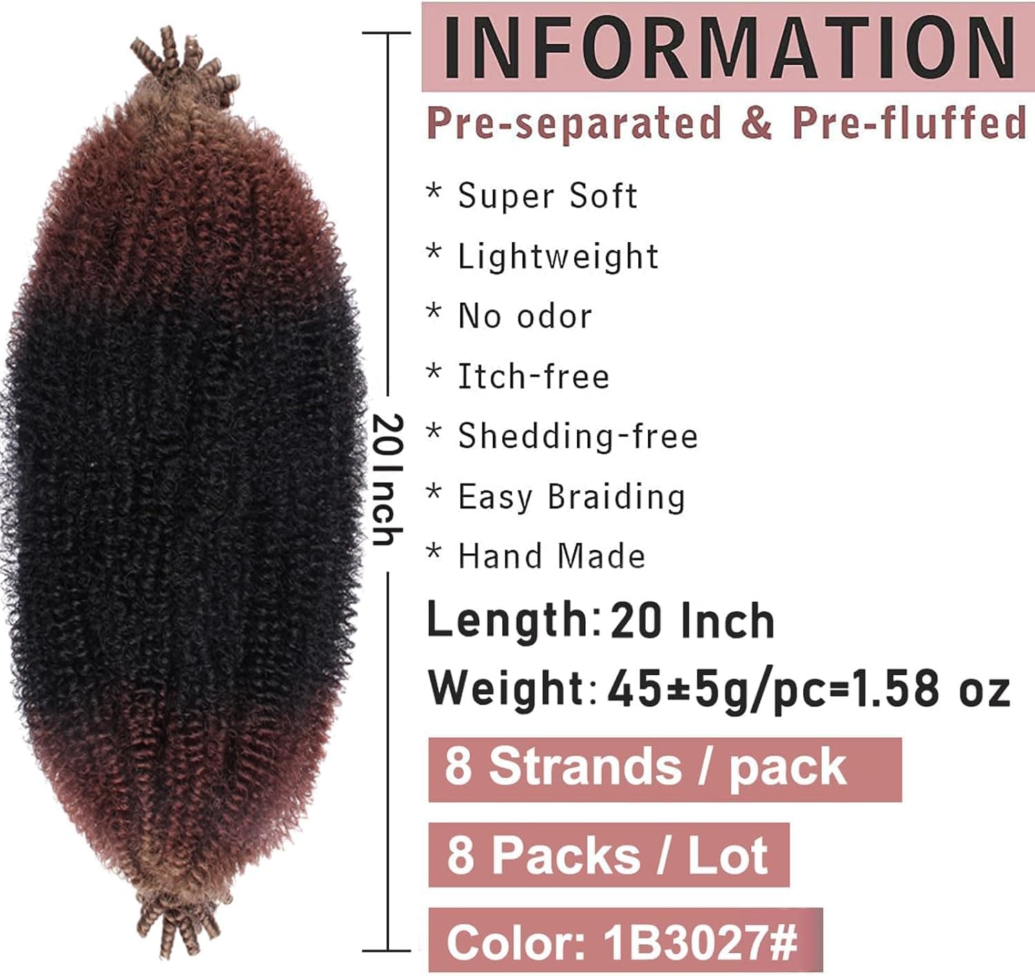 Xtrend - extensions afro torsadées, 50 cm, souples, 8 mèches, 1B3027#