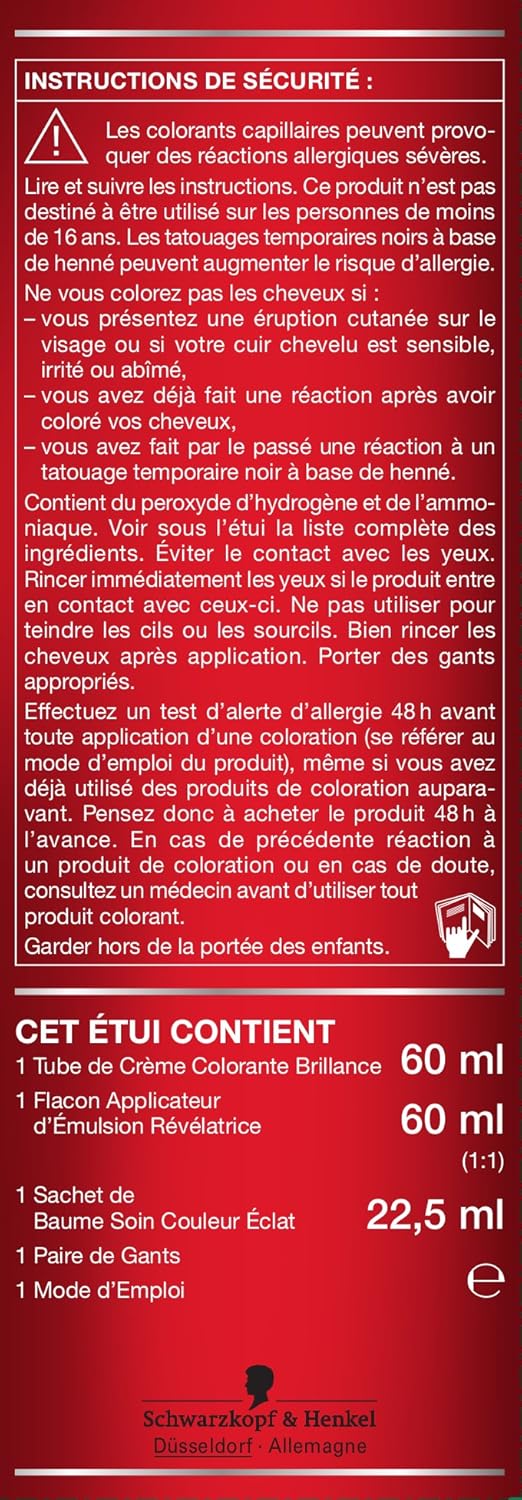 Schwarzkopf - Brillance coloration permanente - éclat diamant, couverture cheveux blancs, masque soin - 860