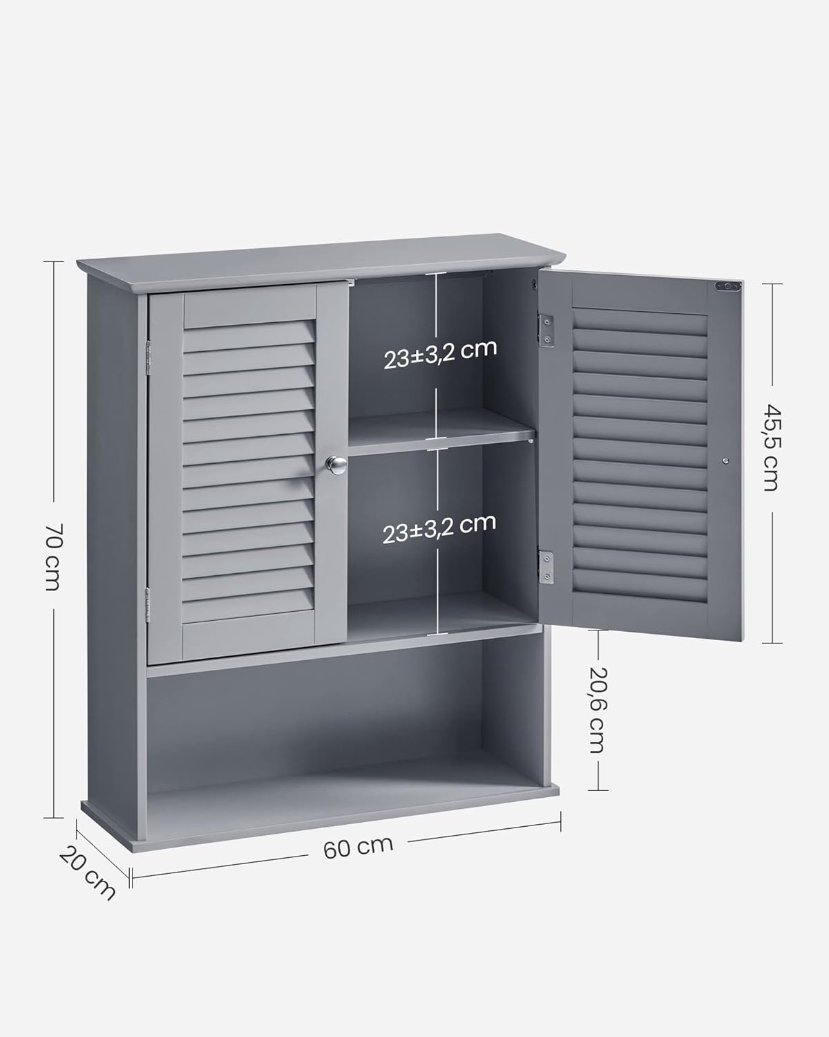 VASAGLE - Meuble mural salle de bain, double porte, 20x60x70cm, BBC027P36