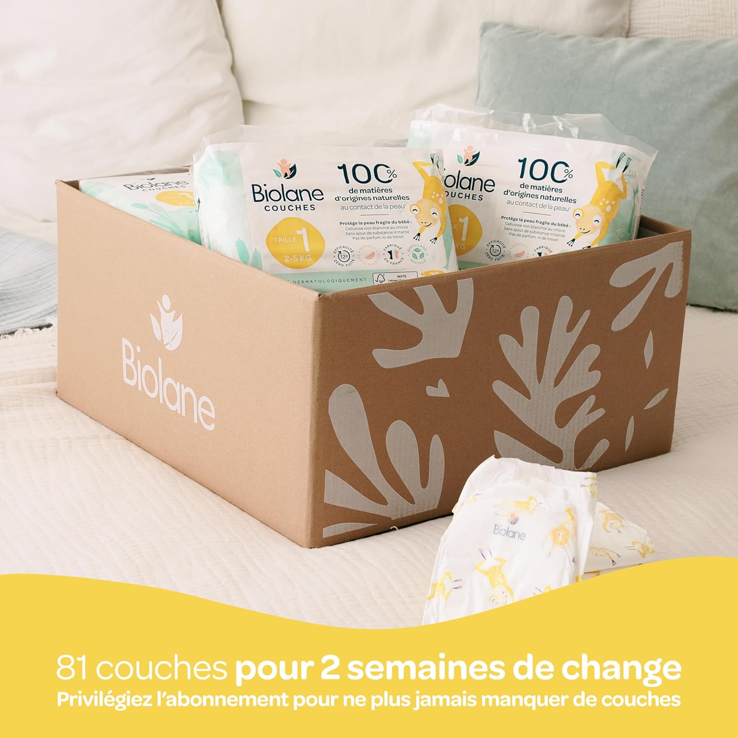 Biolane - couches bébé taille 1 (2-5 kg) - ultra-absorbantes, 12h au sec, confort, 81 couches