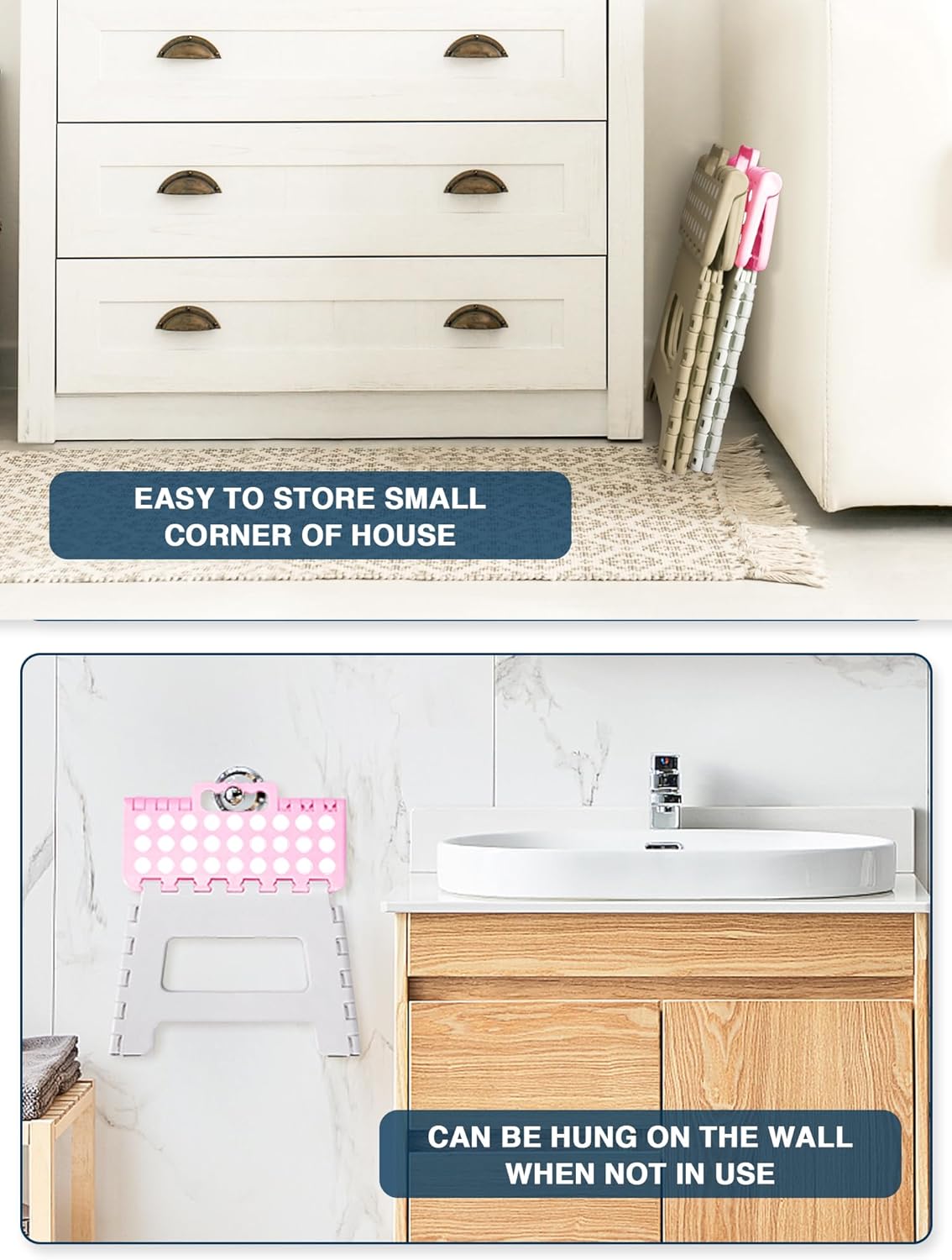 HOUSE DAY - Tabouret pliant enfant - 22cm - plastique rose/blanc