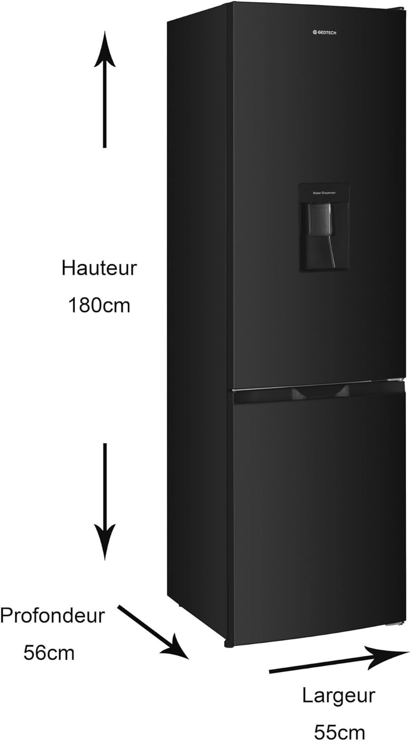 GEDTECH - réfrigérateur combiné bas - 262L, classe E, noir - GCB262BL
