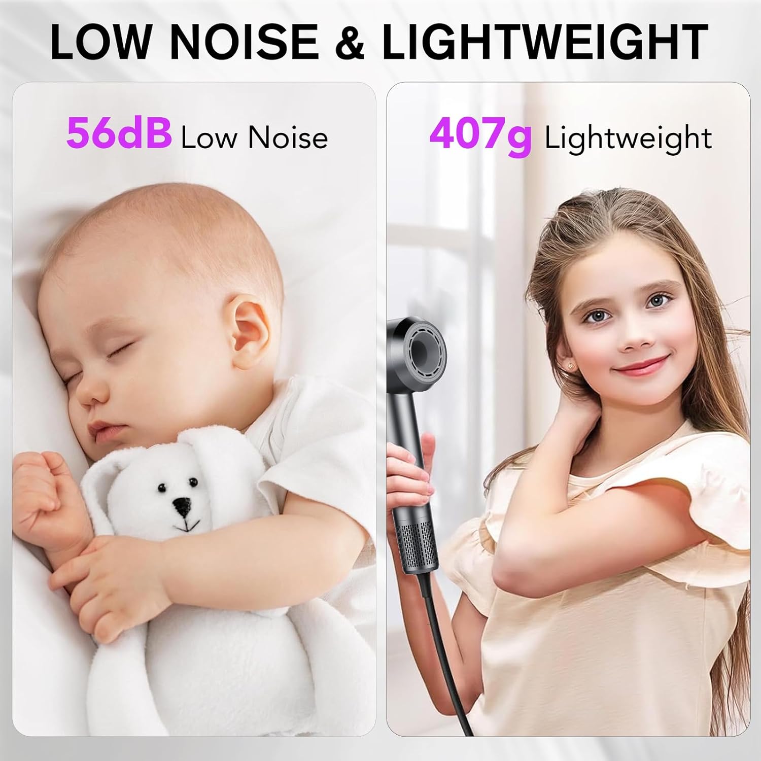 Sèche-cheveux professionnel portable - ionique 160000 tr/min - 5 milliards d’ions négatifs, 4 températures, 3 vitesses, 