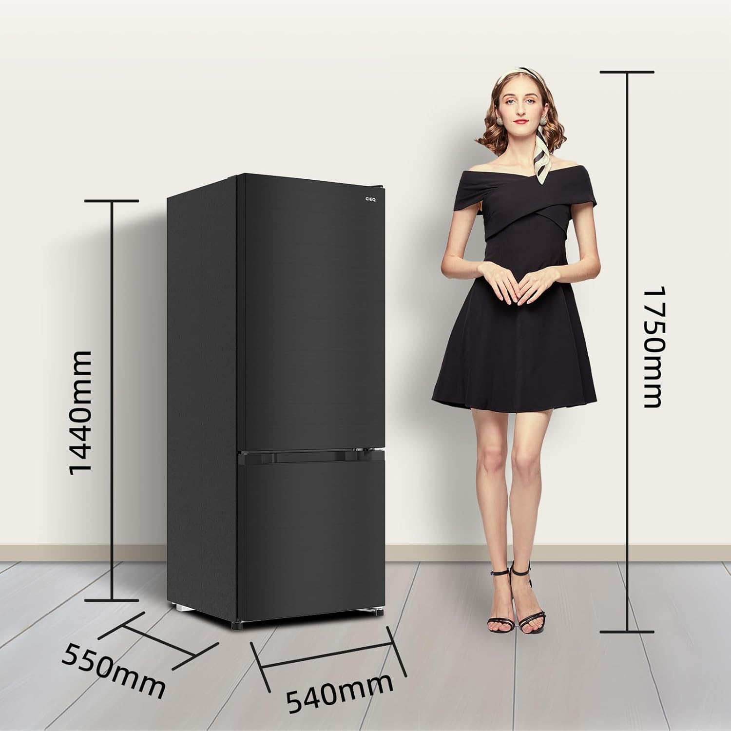 CHIQ - FBM205L42 - 205L, acier noir, 39dB, faible givre, portes réversibles