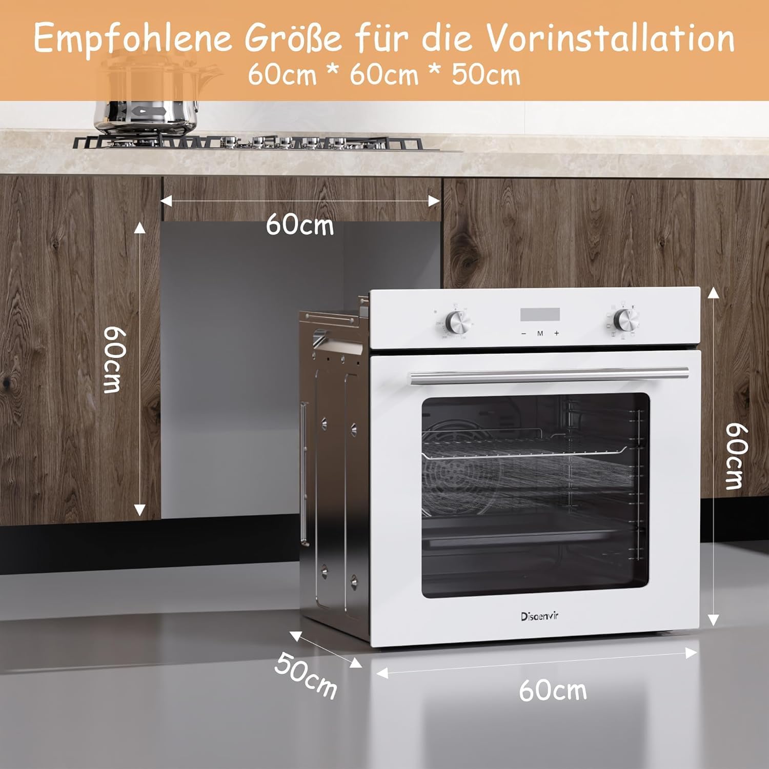 Disaenvir - four encastrable 60cm, 60L, 9 fonctions, grill, 2200W