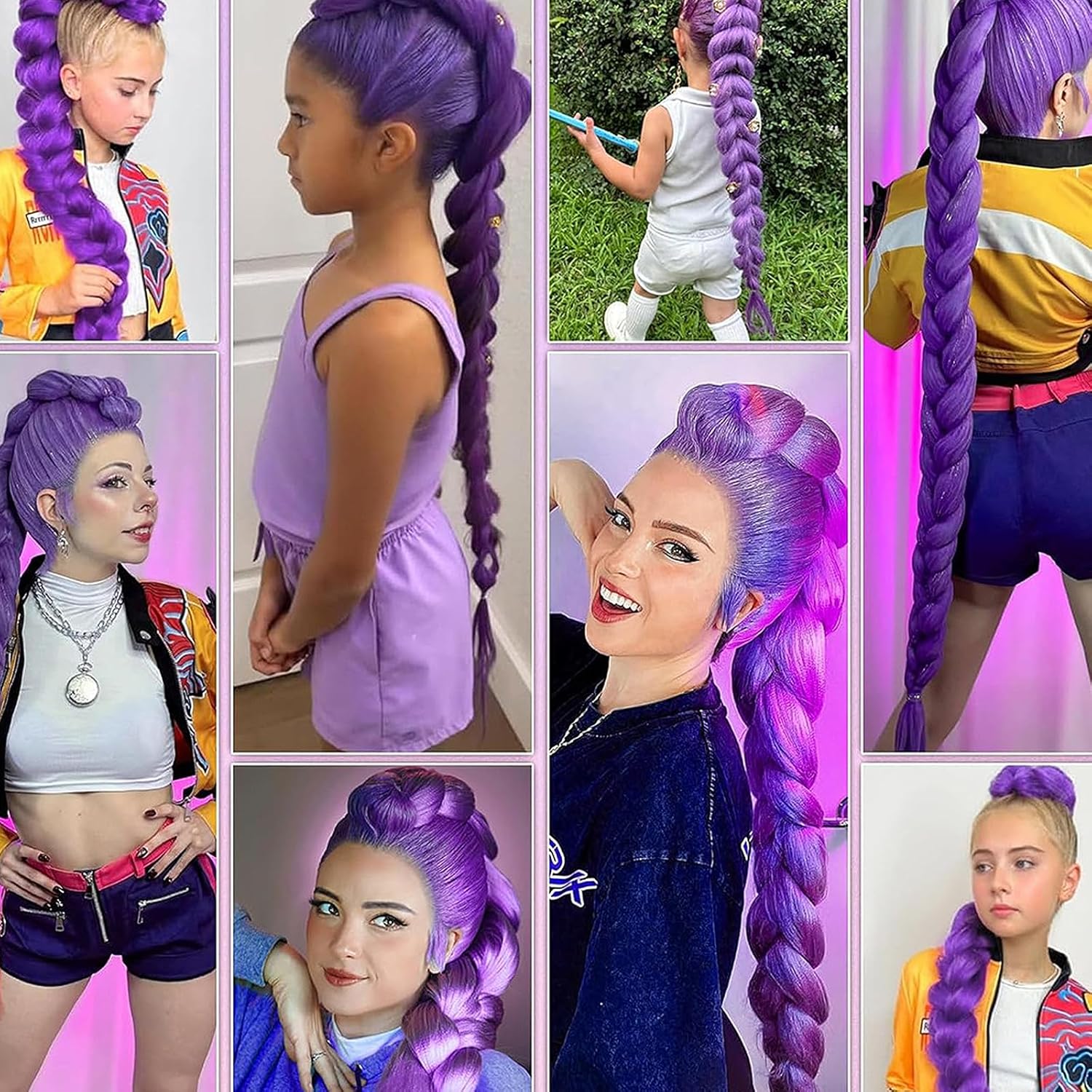 Extension cheveux synthétiques violets - 26 pouces - lot de 3x50g