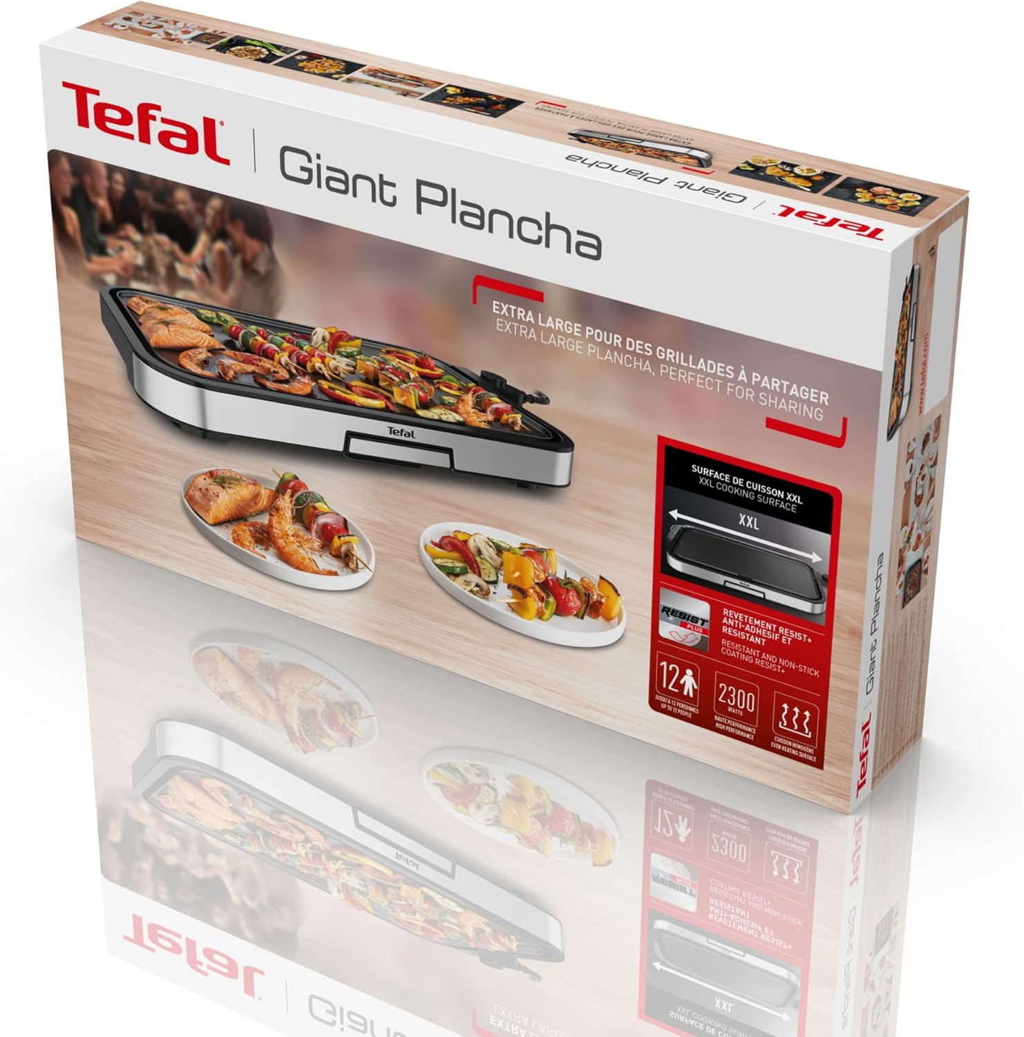 Tefal - Plancha Giant - XXL - 12 pers, revêtement antiadhésif, thermostat réglable, 2300W, CB631D