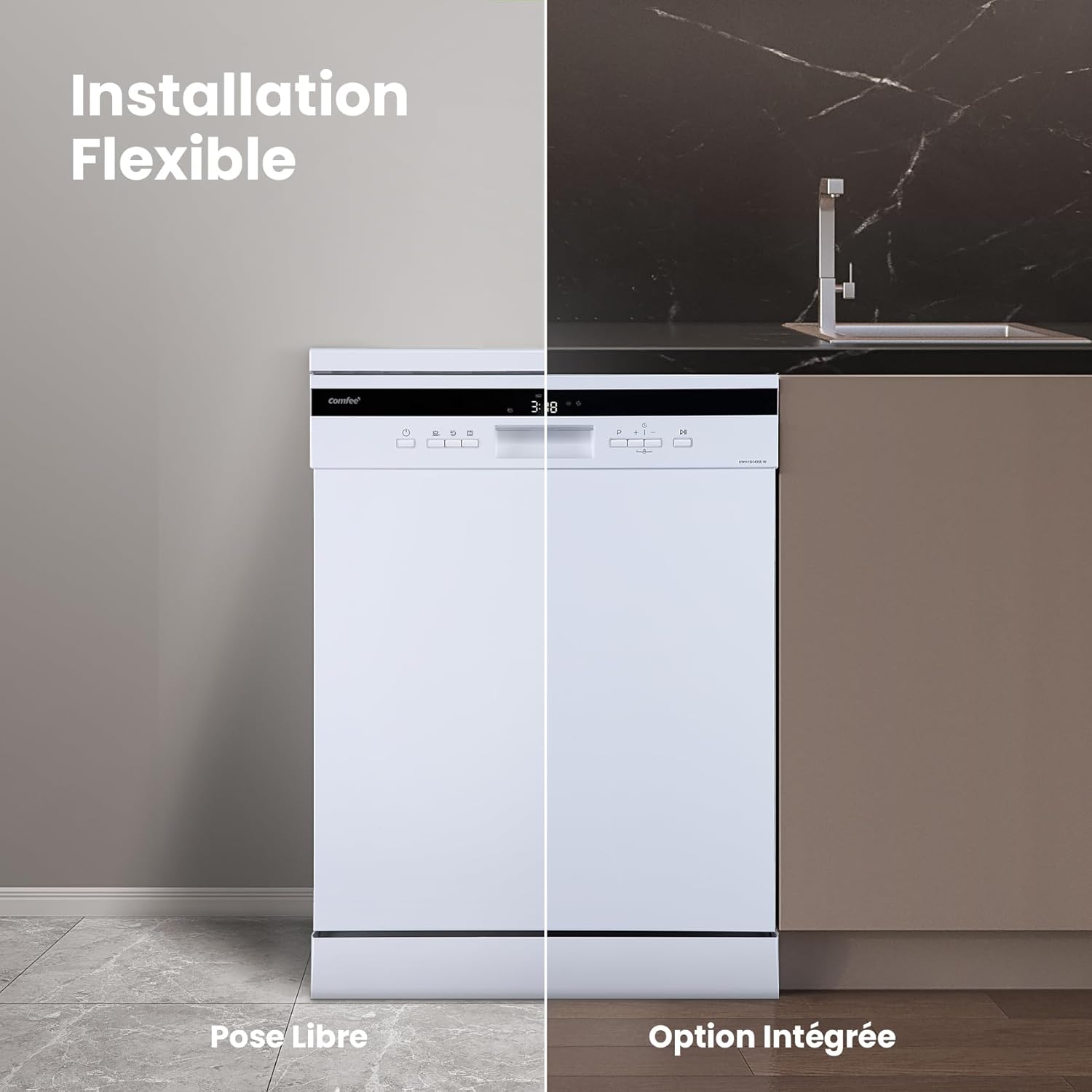 COMFEE' - lave-vaisselle grand format, 14 couverts, 44 dB, grand écran LED, départ différé, supports flexibles, FD1435E-