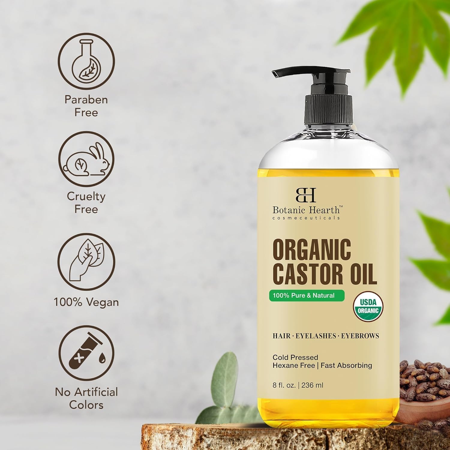 Botanic Hearth - huile de massage, 236ml - ricin bio, détente, tous types de peau