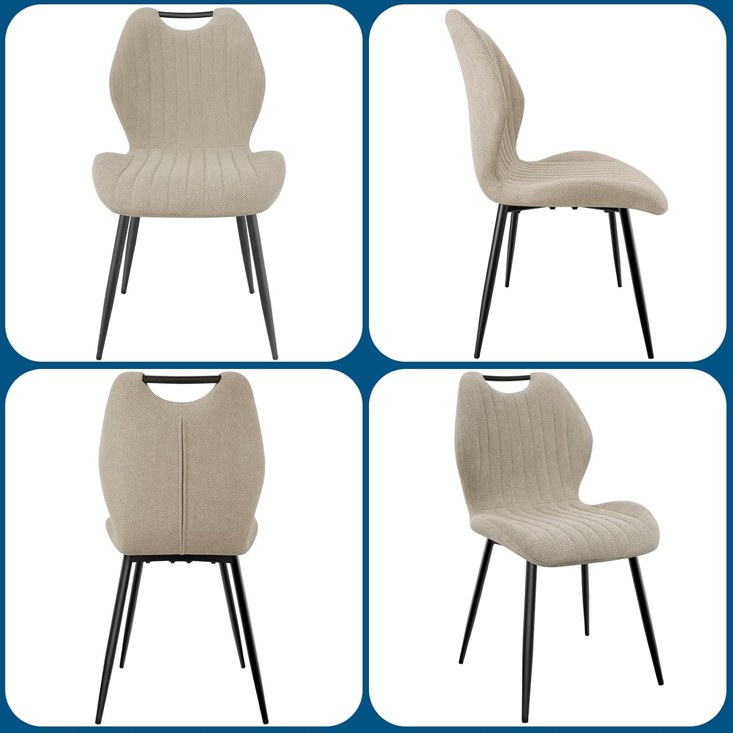 Chaises de salle à manger - tissu gris brun, pieds métal, lot de 2