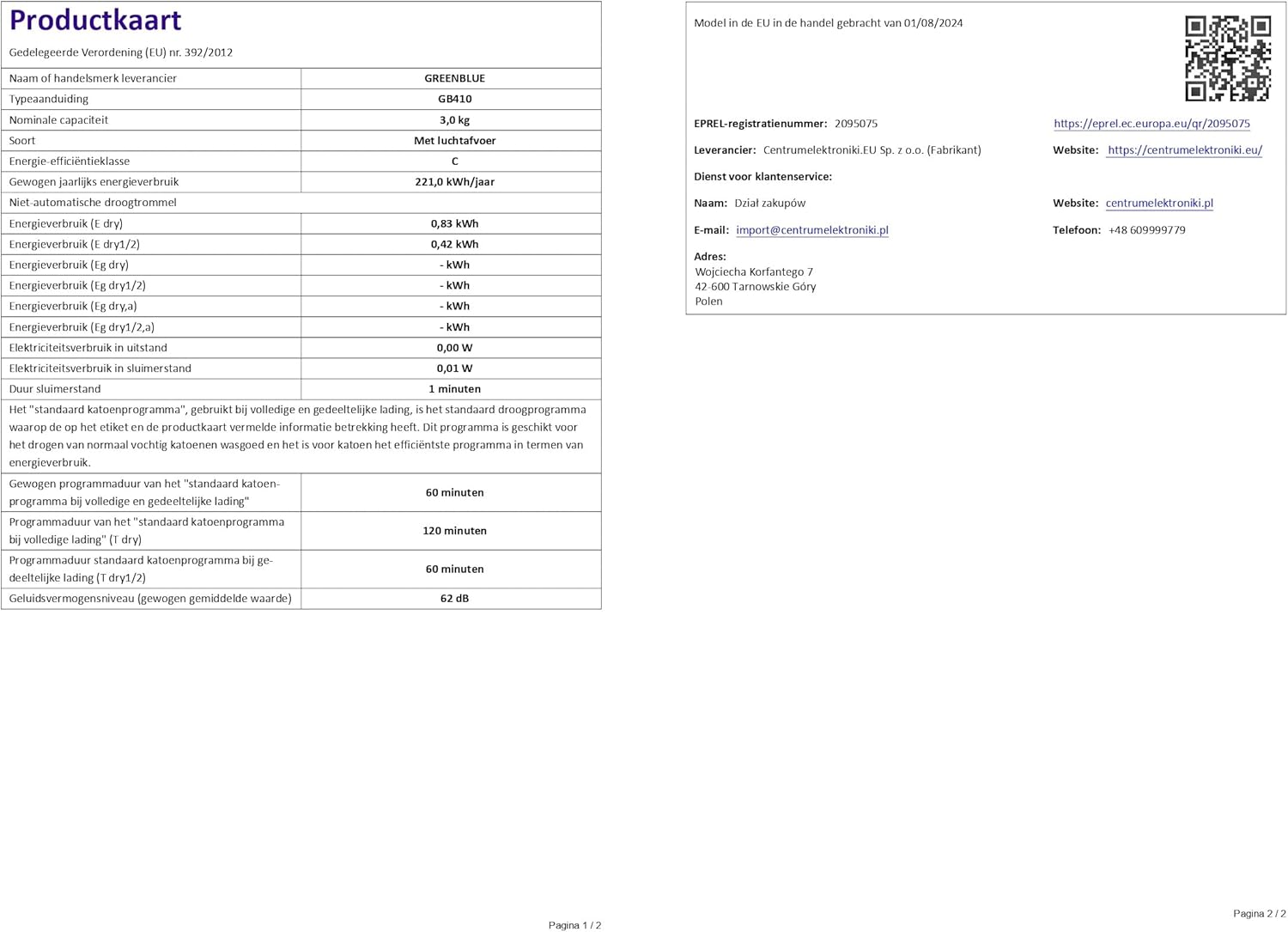 GreenBlue - sèche-linge électrique 3kg - compact, séchage rapide, GB410
