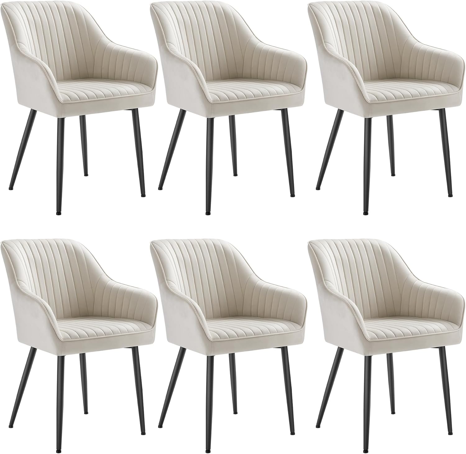 SONGMICS - fauteuil salle à manger 6 places, velours, accoudoirs, pieds métal, 120kg, beige cappuccino/noir - LDC087W16