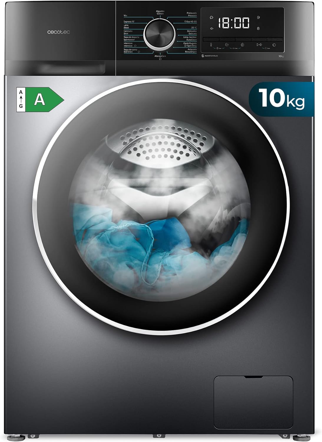 Cecotec - Bolero Dresscode 10500 - 10kg - 1400rpm, Inverter, vapeur, faible conso, 16 programmes - 10500