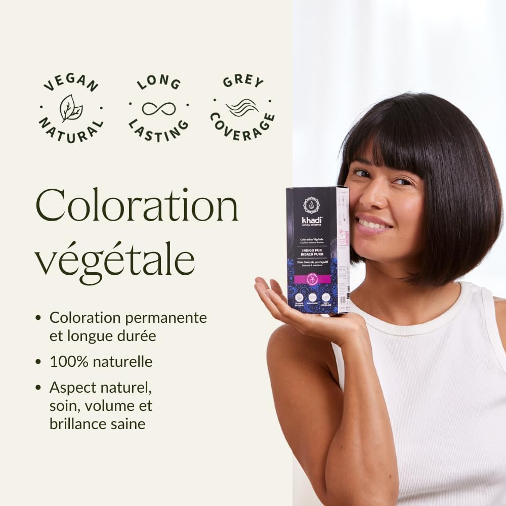 Khadi - Indigo Pur - coloration végétale cheveux 100g - bleu-noir profond