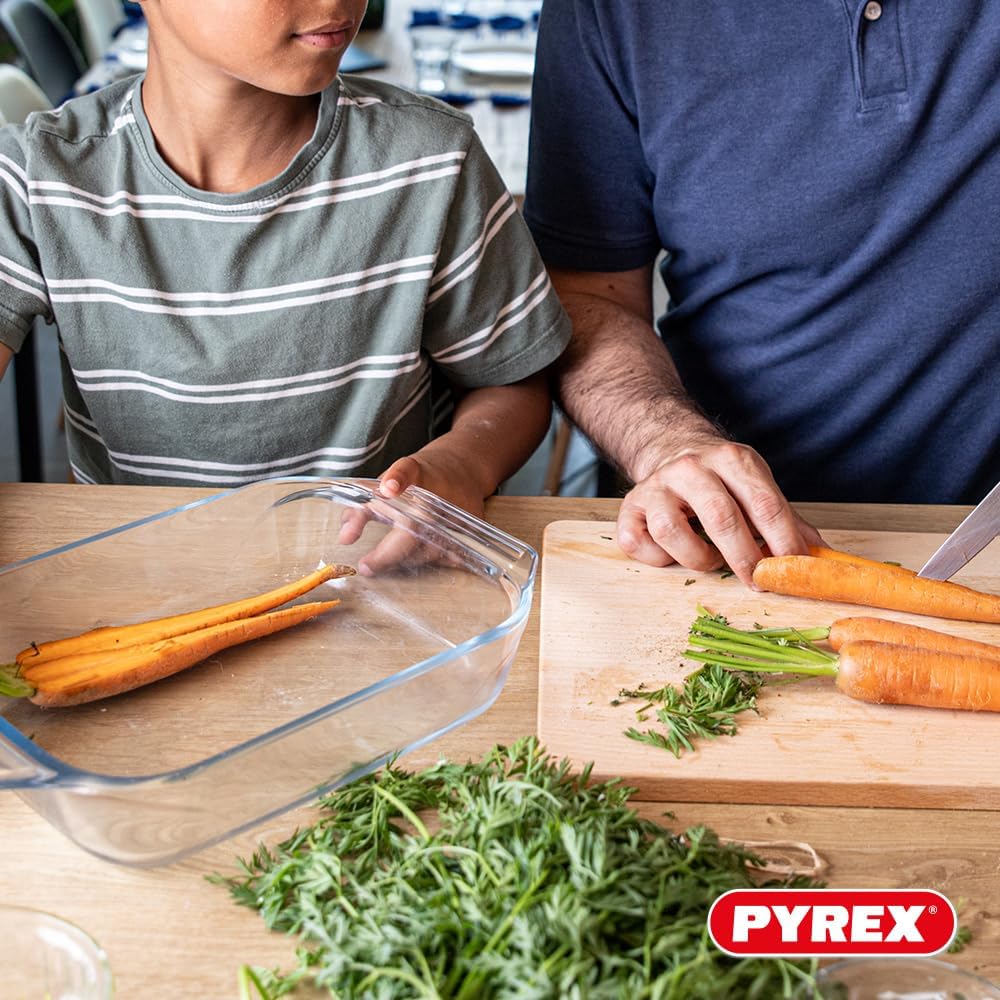 Pyrex - Lot de 3 Plats à Four - Rectangulaire - Larges poignées - Format Familial - Verre Borosilicate - Extrême Résistance - Made in France