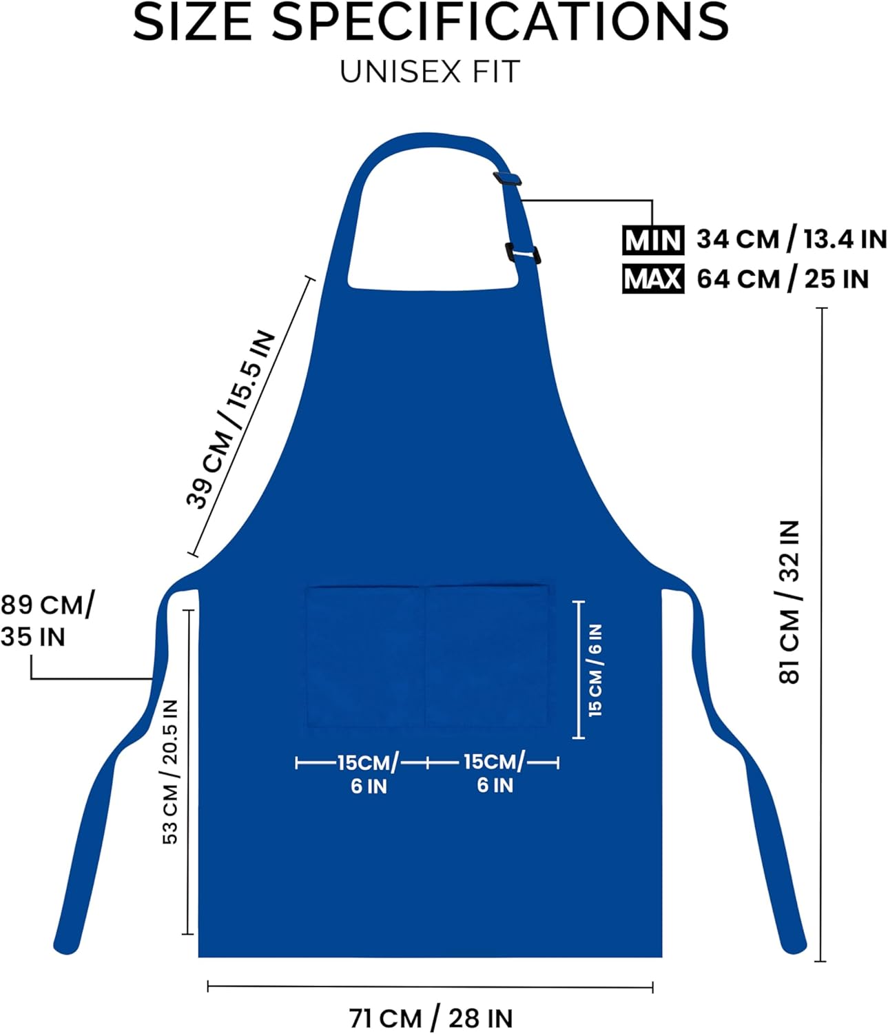 Utopia Kitchen - Tablier cuisine 2 pcs - ajustable, 2 poches, mixte