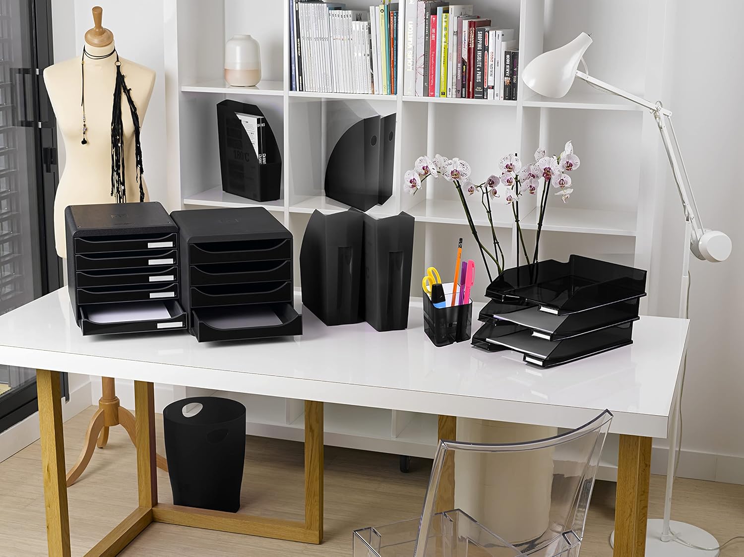 Exacompta - Corbeille à papier ECOBIN, 15L, poignées, noir - 453014D