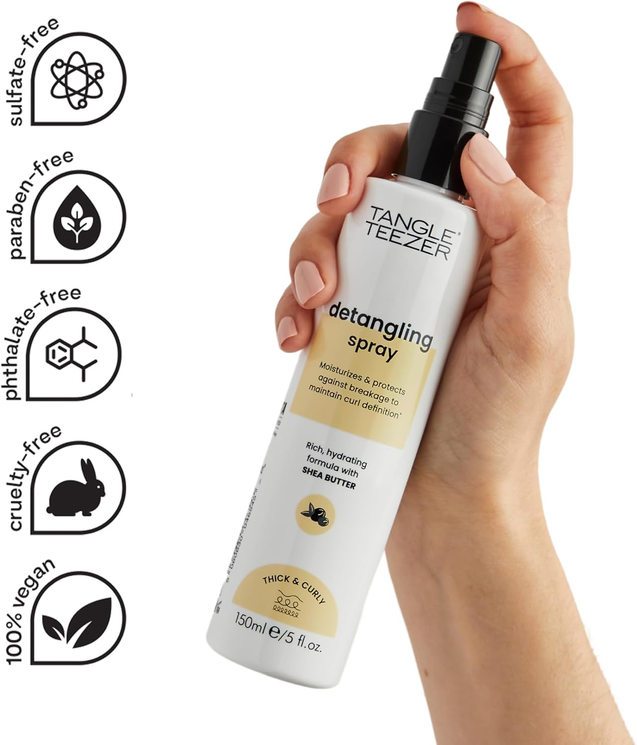 Tangle Teezer - Everyday Detangling - spray crème démêlant végane, beurre de karité, idéal cheveux épais/frisés, sans cr