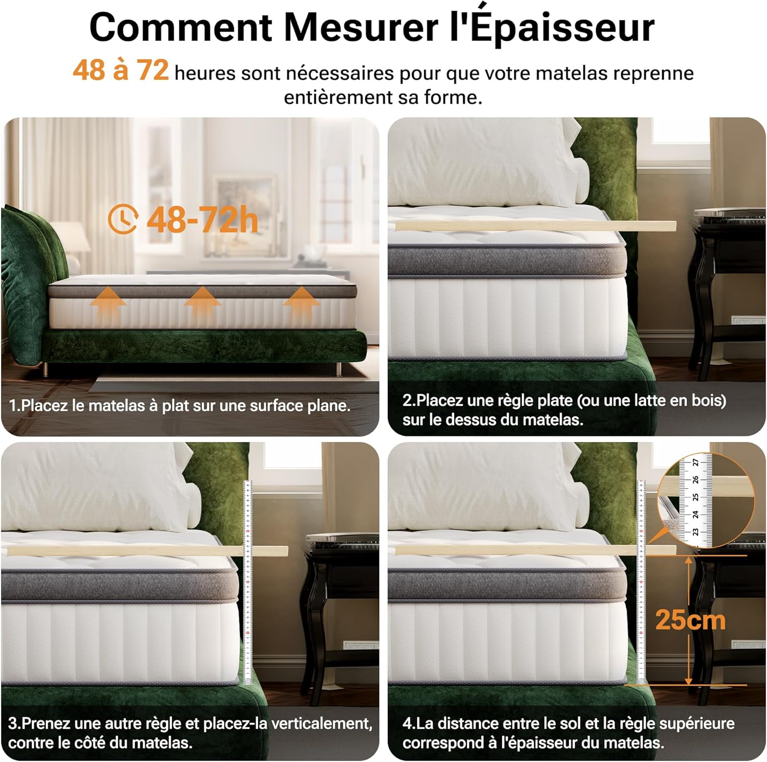 TXO - Matelas hybride 7 zones 90x200 cm, ressorts fermeté moyenne, Oeko-Tex